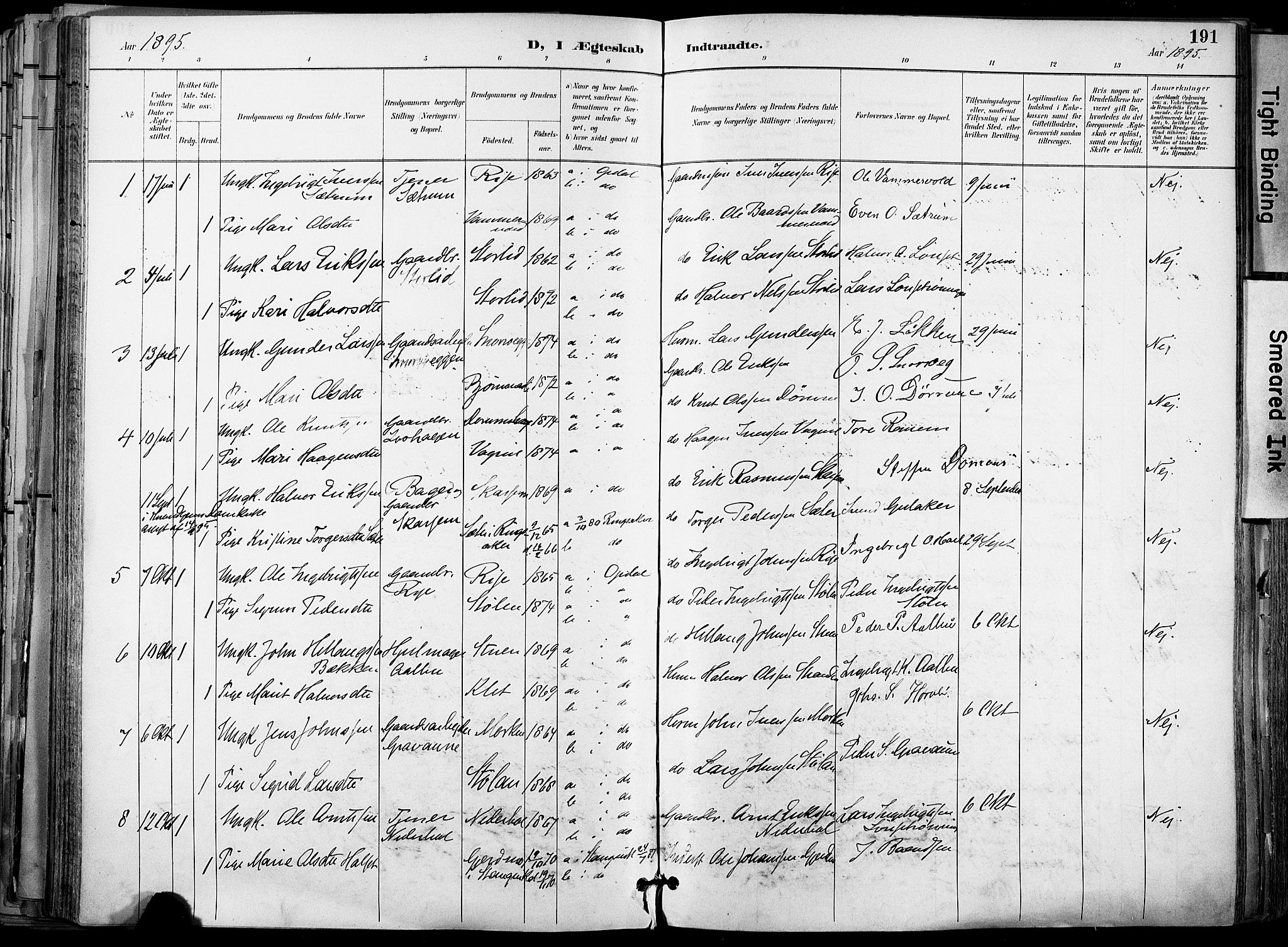 Ministerialprotokoller, klokkerbøker og fødselsregistre - Sør-Trøndelag, AV/SAT-A-1456/678/L0902: Parish register (official) no. 678A11, 1895-1911, p. 191