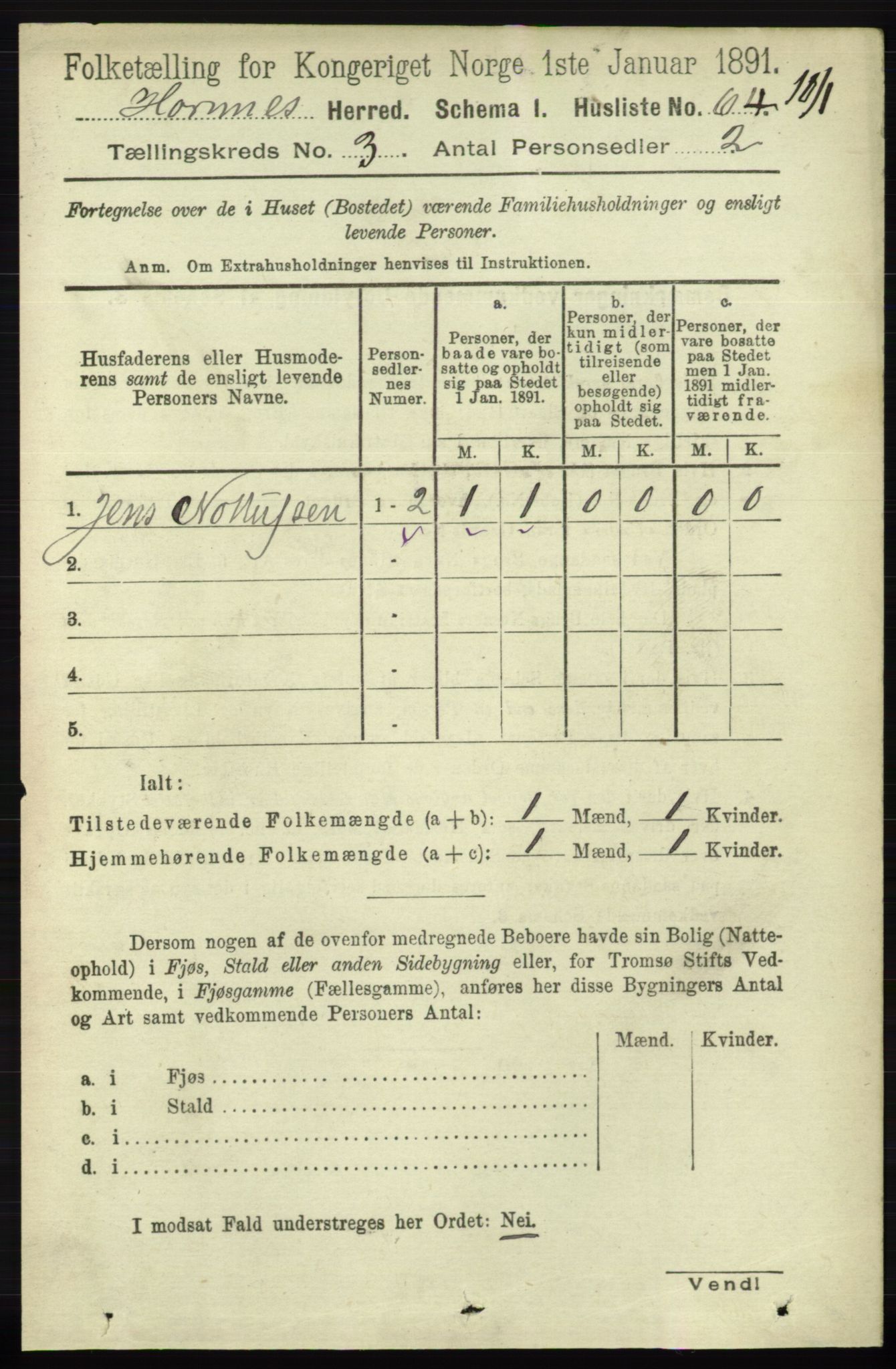 RA, 1891 census for 0936 Hornnes, 1891, p. 540