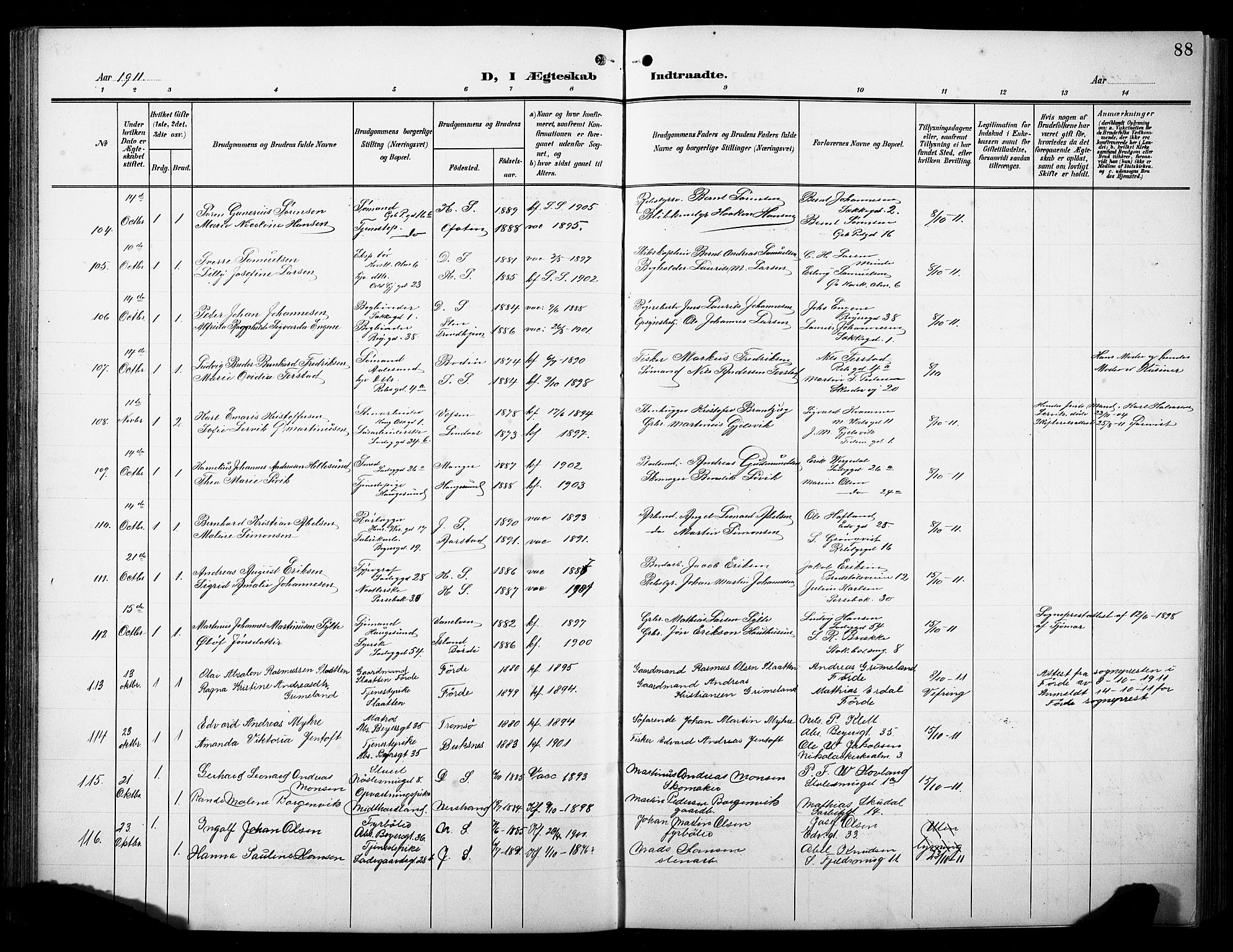 Sandviken Sokneprestembete, AV/SAB-A-77601/H/Hb/L0014: Parish register (copy) no. D 1, 1902-1929, p. 88