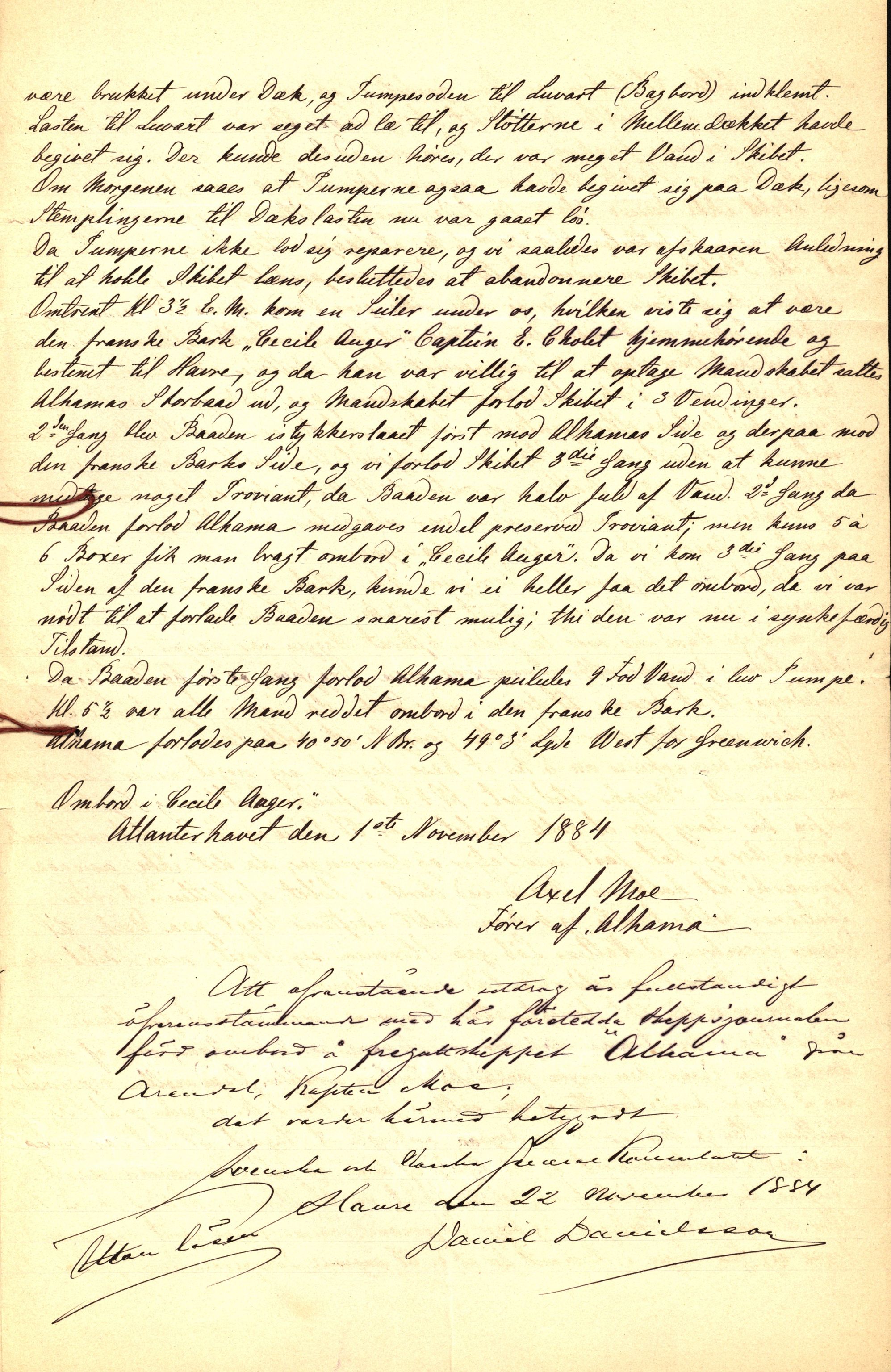 Pa 63 - Østlandske skibsassuranceforening, VEMU/A-1079/G/Ga/L0017/0001: Havaridokumenter / Triton, Albama, Alfen, 1884, p. 43