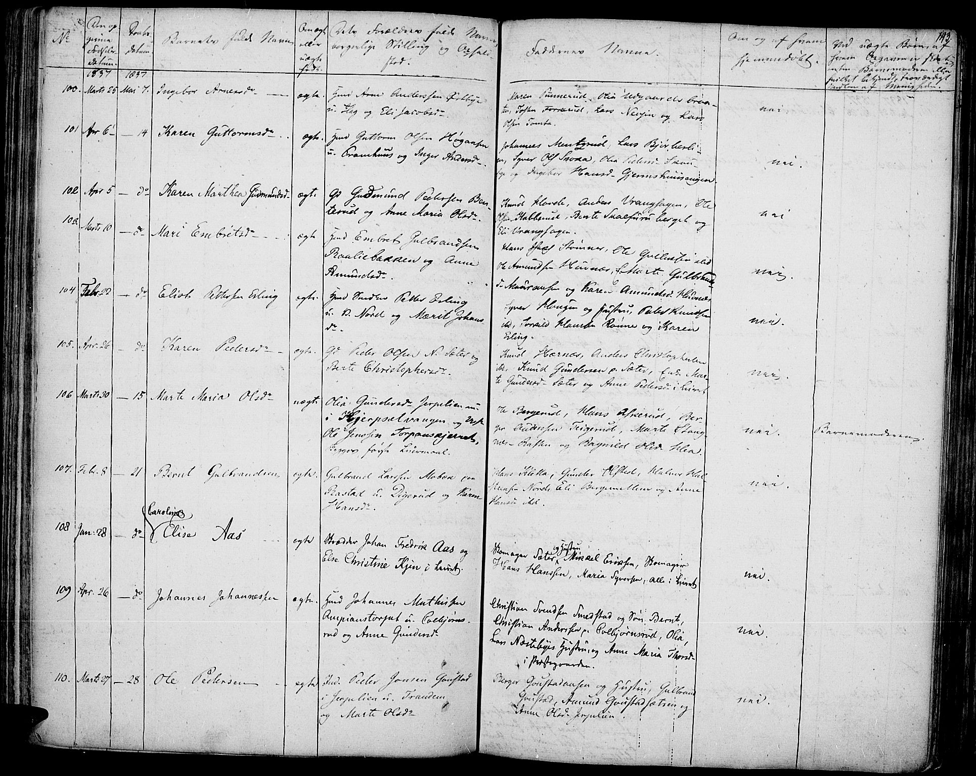 Vinger prestekontor, AV/SAH-PREST-024/H/Ha/Haa/L0007: Parish register (official) no. 7, 1826-1839, p. 143