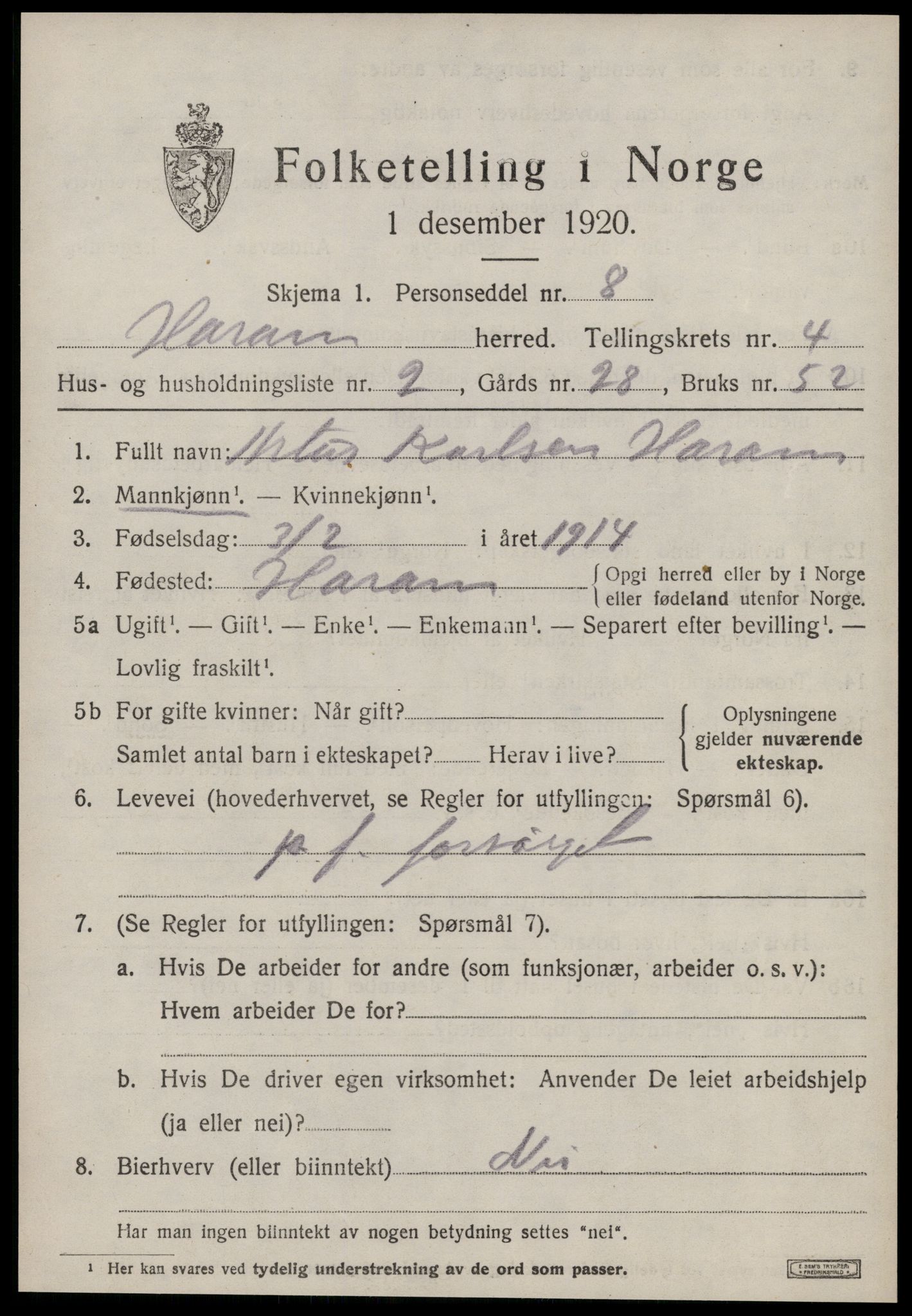SAT, 1920 census for Haram, 1920, p. 2255