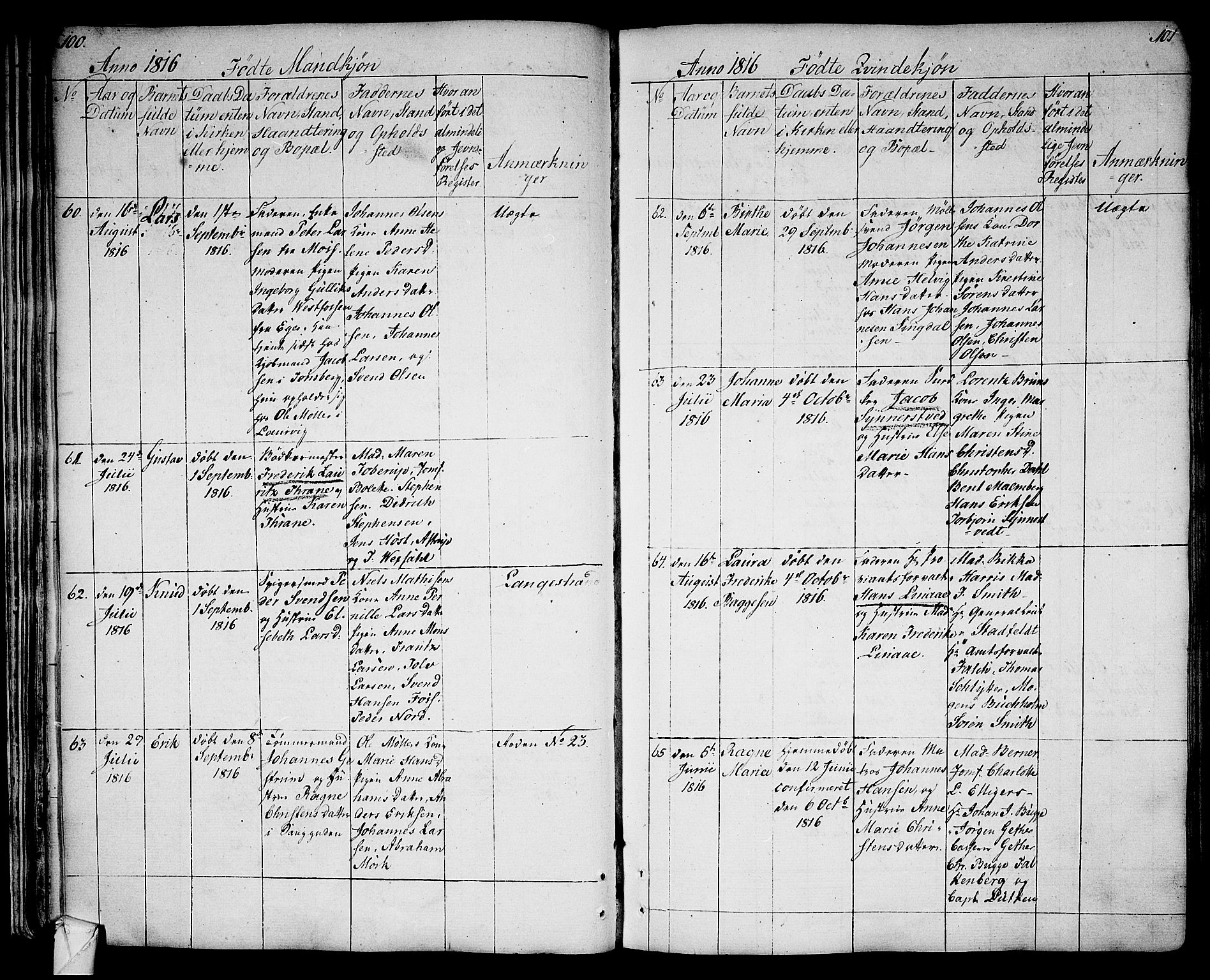 Larvik kirkebøker, AV/SAKO-A-352/G/Ga/L0002: Parish register (copy) no. I 2, 1807-1830, p. 100-101