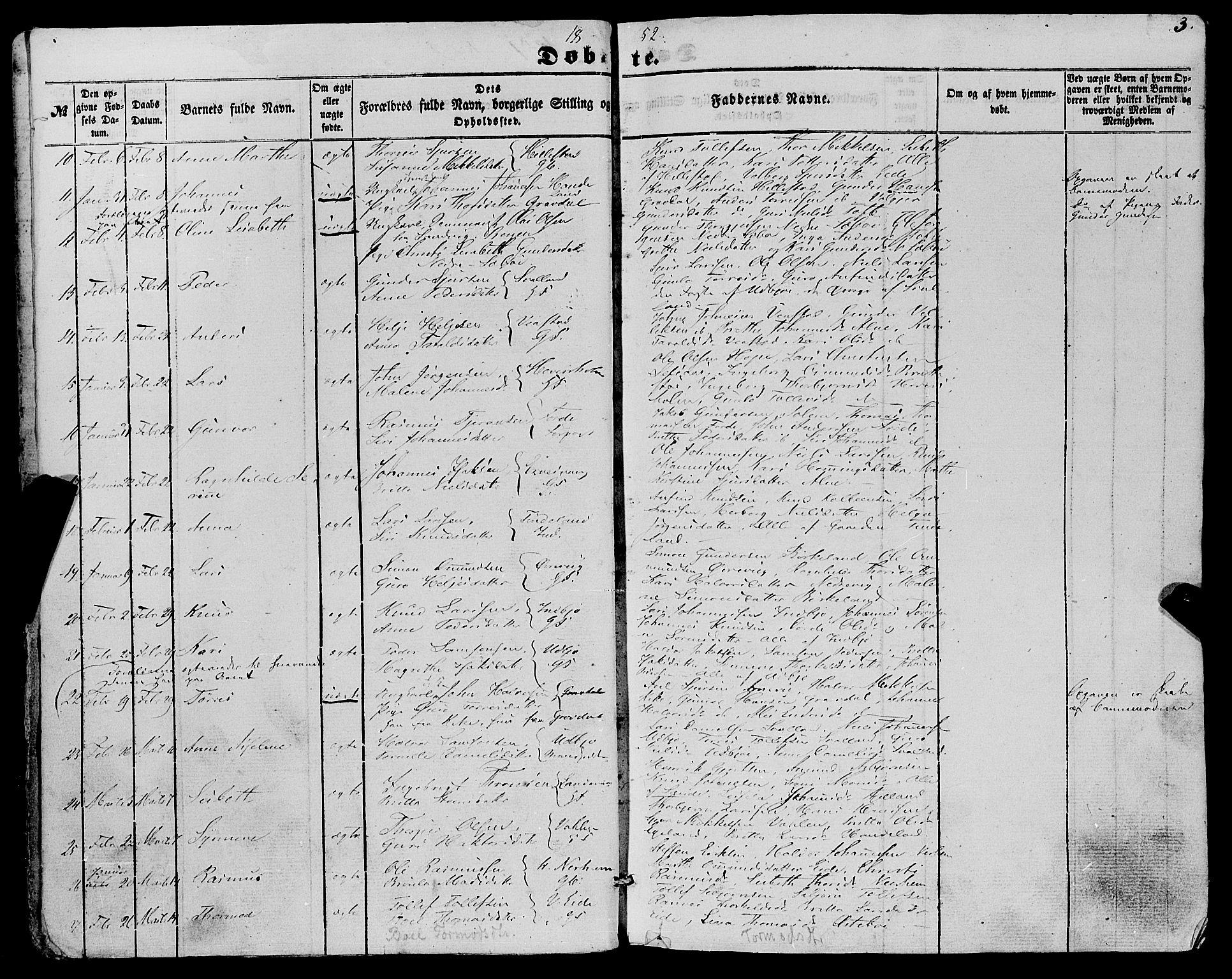 Fjelberg sokneprestembete, SAB/A-75201/H/Haa: Parish register (official) no. A 7, 1851-1867, p. 3