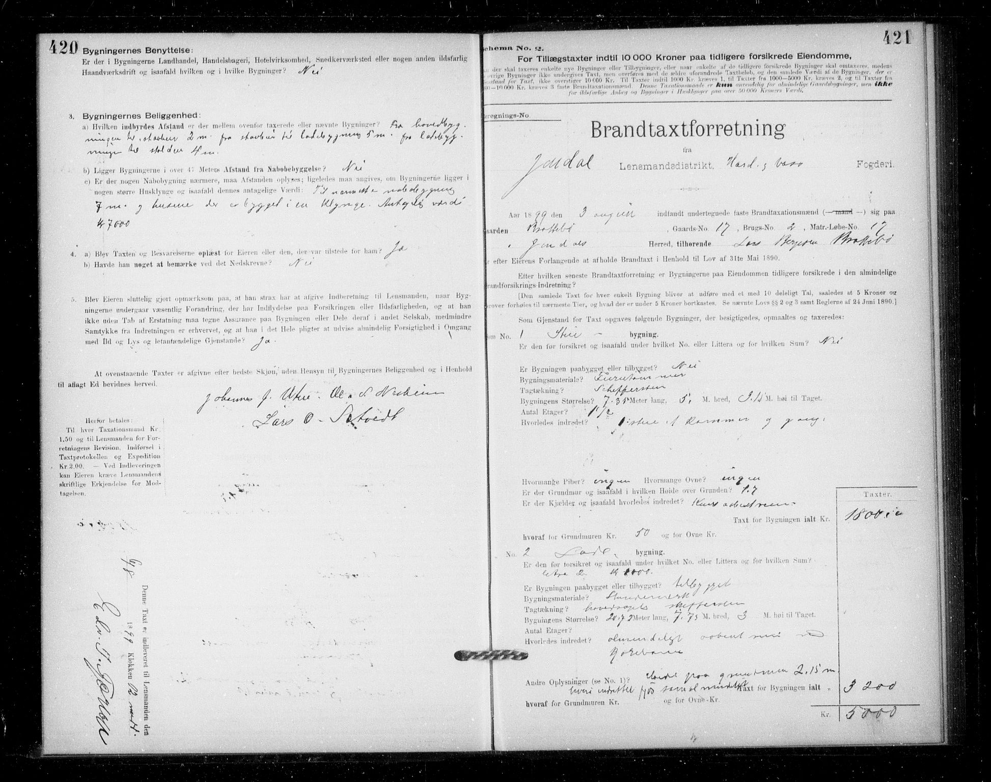 Lensmannen i Jondal, SAB/A-33101/0012/L0005: Branntakstprotokoll, skjematakst, 1894-1951, p. 420-421