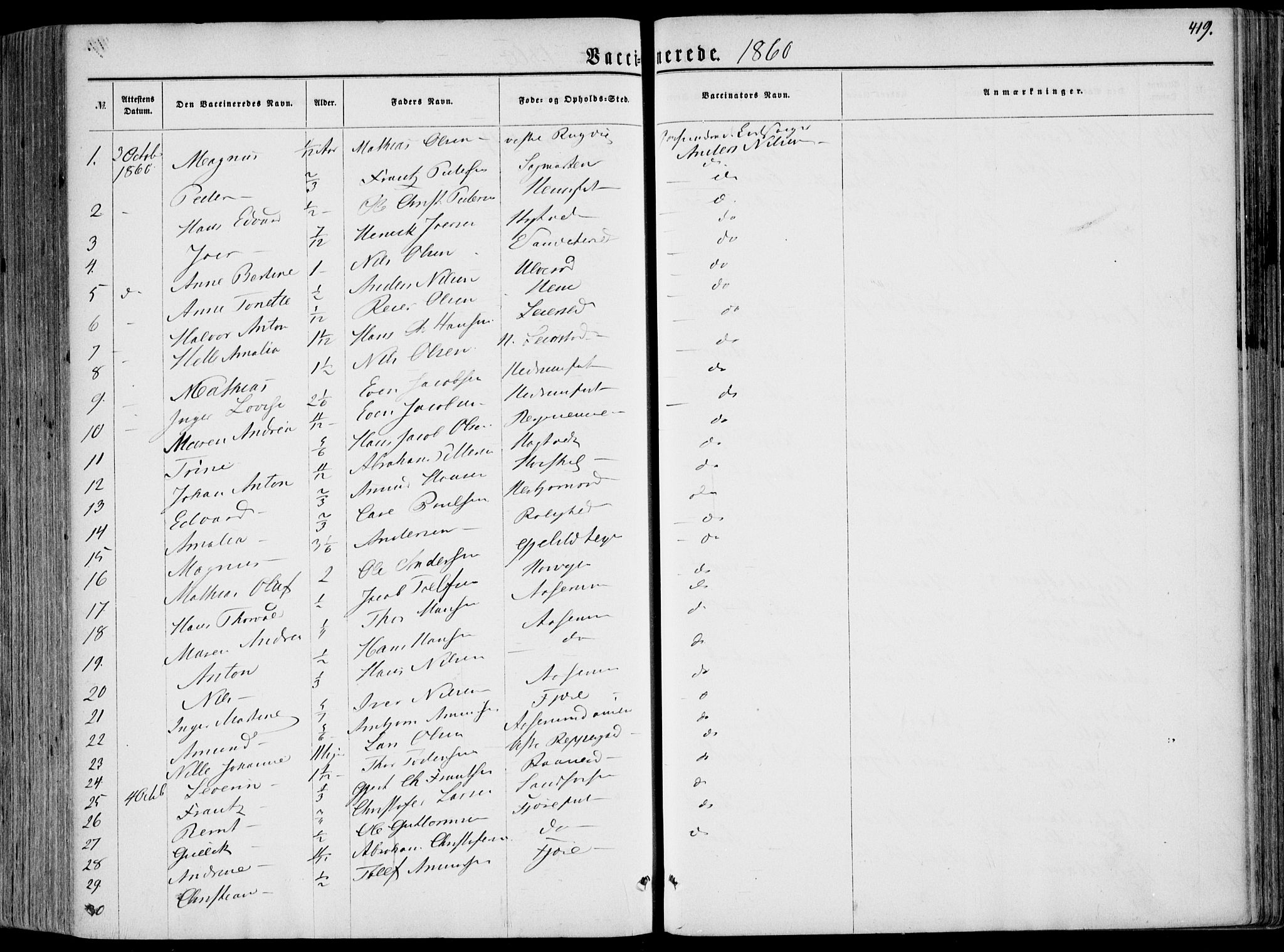 Hedrum kirkebøker, AV/SAKO-A-344/F/Fa/L0007: Parish register (official) no. I 7, 1857-1868, p. 419