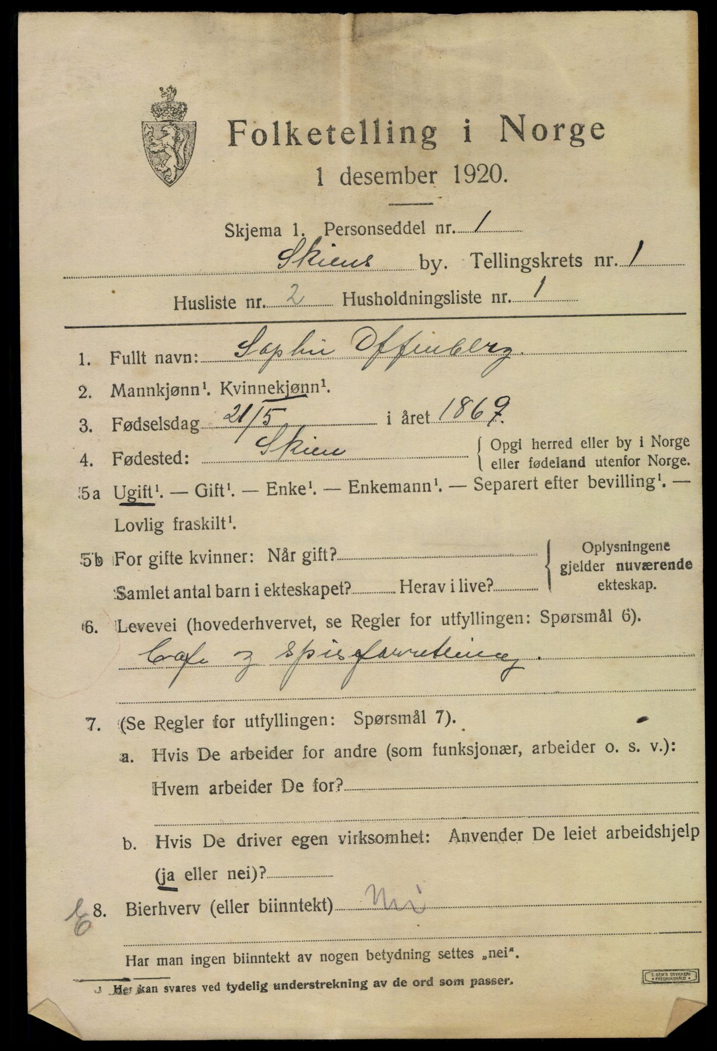 SAKO, 1920 census for Skien, 1920, p. 12146