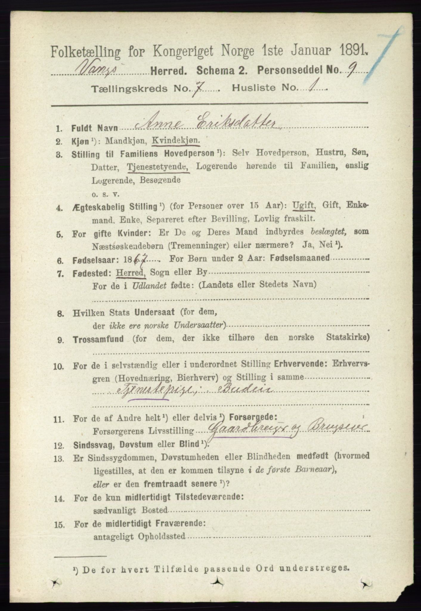 RA, 1891 census for 0414 Vang, 1891, p. 5034