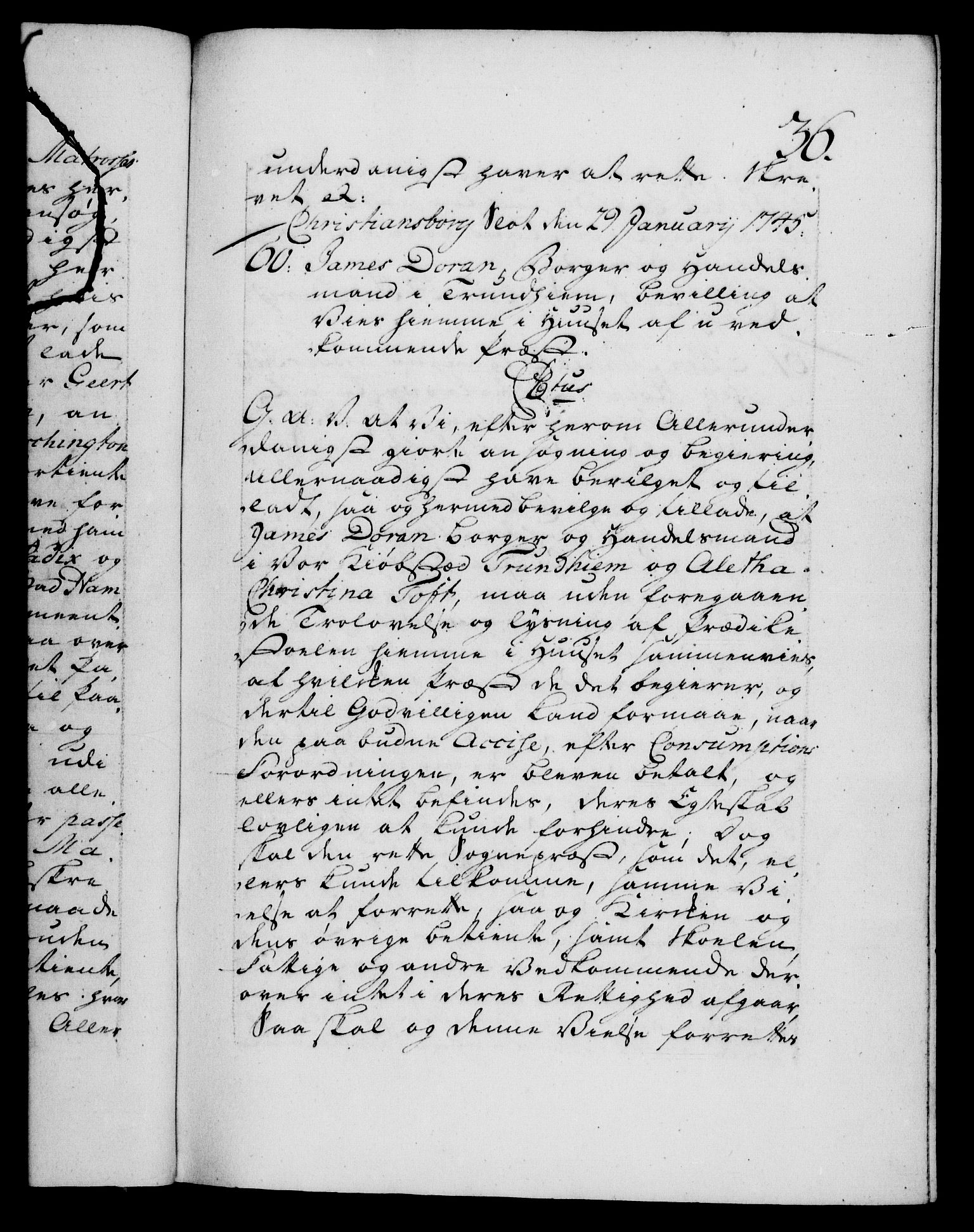 Danske Kanselli 1572-1799, AV/RA-EA-3023/F/Fc/Fca/Fcaa/L0034: Norske registre, 1745-1746, p. 36a