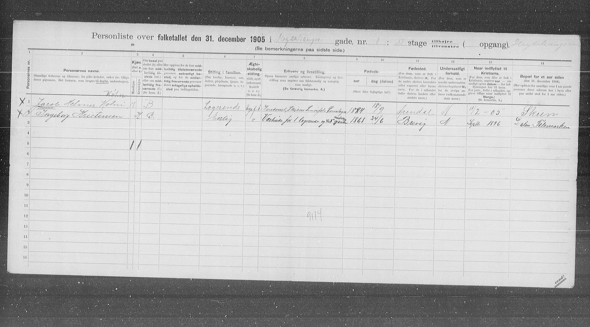 OBA, Municipal Census 1905 for Kristiania, 1905, p. 21961