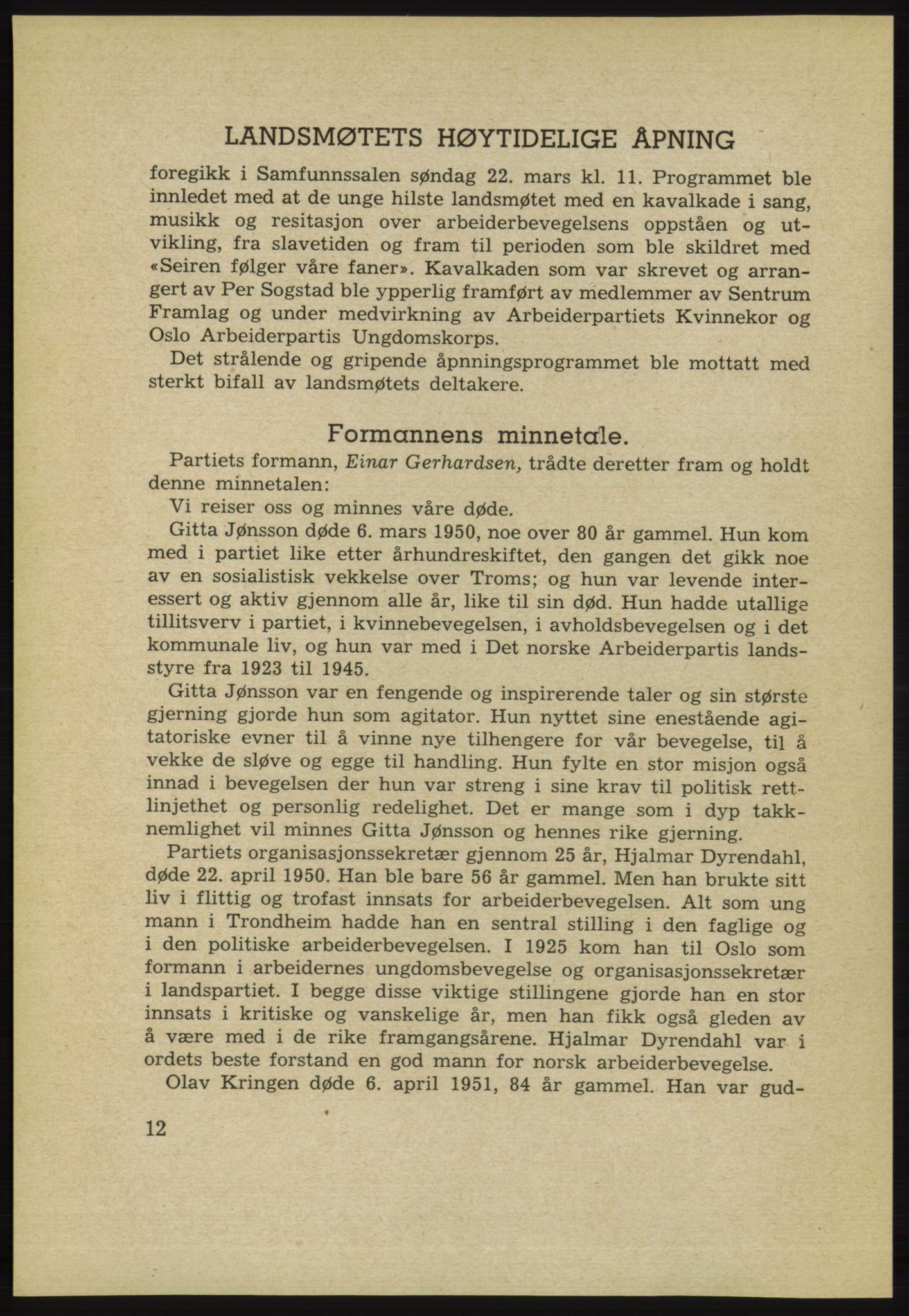 Det norske Arbeiderparti - publikasjoner, AAB/-/-/-: Protokoll over forhandlingene på det 34. ordinære landsmøte 22.-25. mars 1953 i Oslo, 1953, p. 12