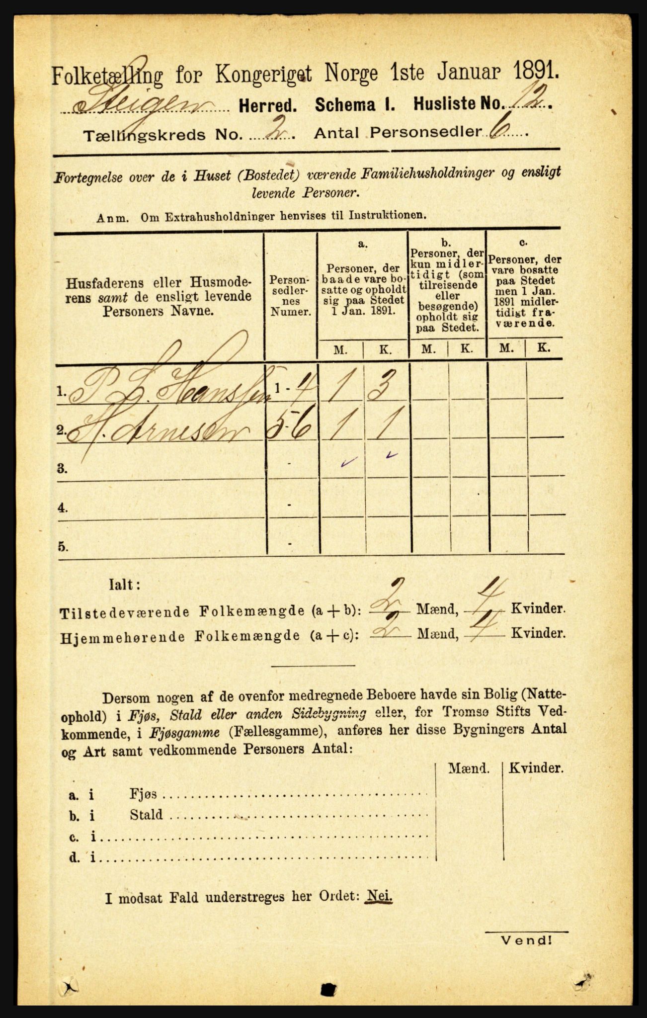 RA, 1891 census for 1848 Steigen, 1891, p. 625