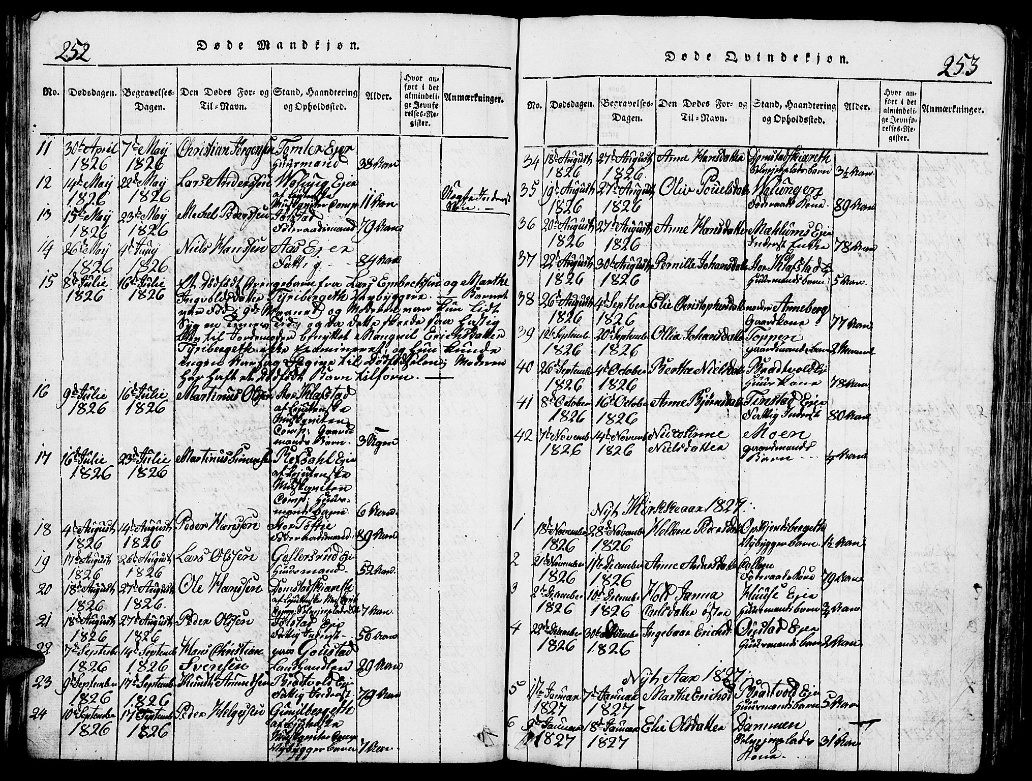 Romedal prestekontor, SAH/PREST-004/L/L0005: Parish register (copy) no. 5, 1814-1829, p. 252-253