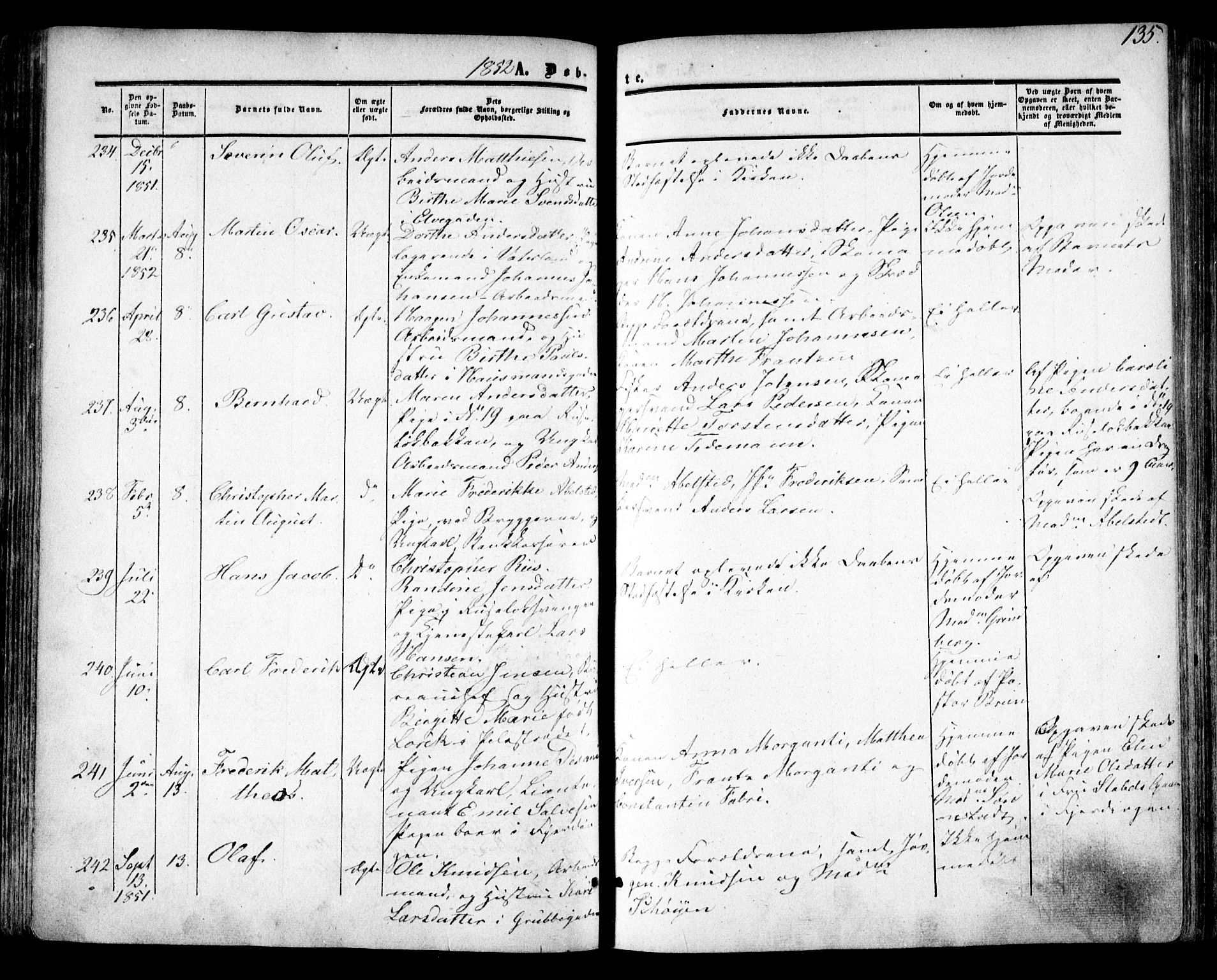 Oslo domkirke Kirkebøker, SAO/A-10752/F/Fa/L0014: Parish register (official) no. 14, 1850-1857, p. 135