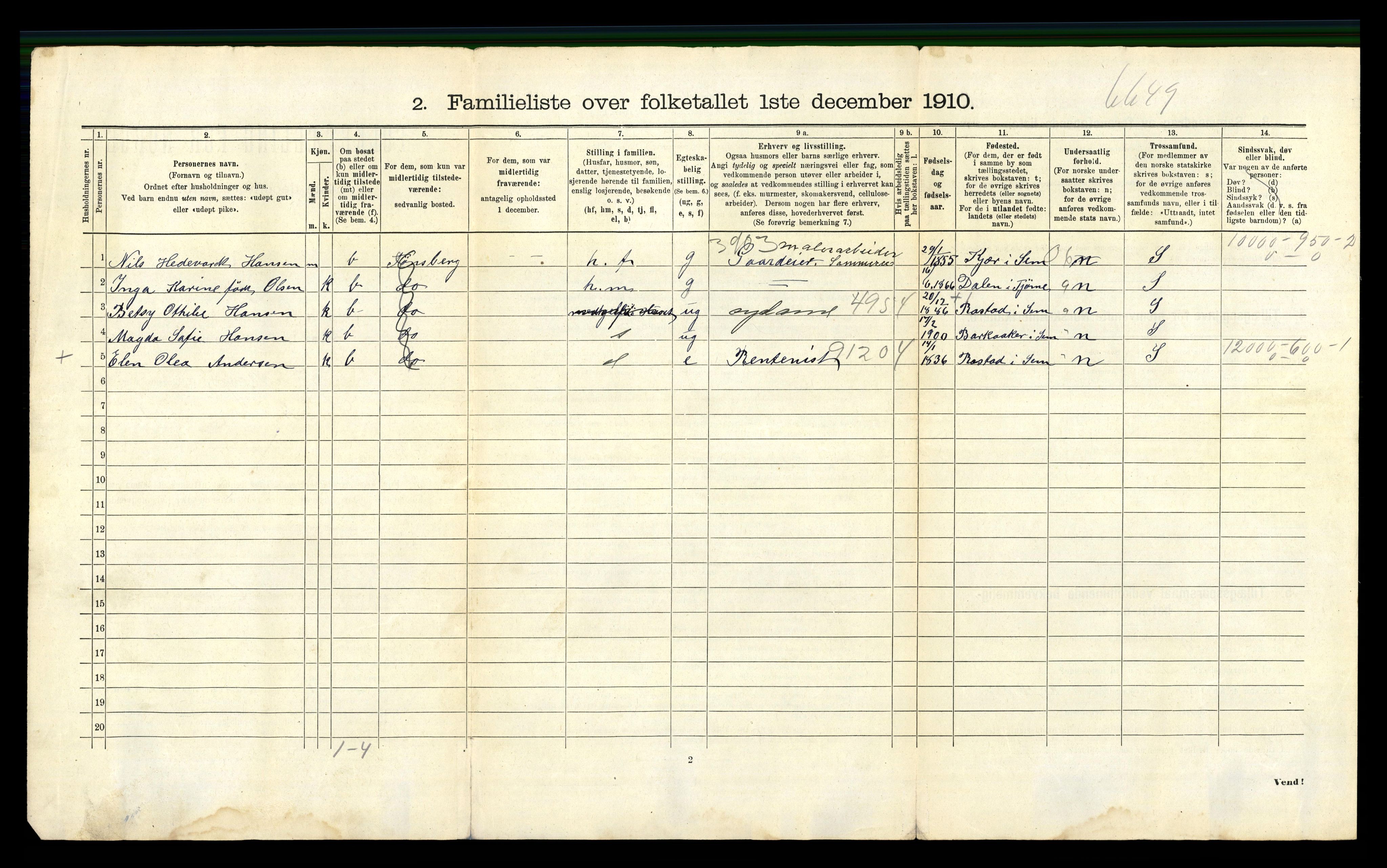 RA, 1910 census for Tønsberg, 1910, p. 4322