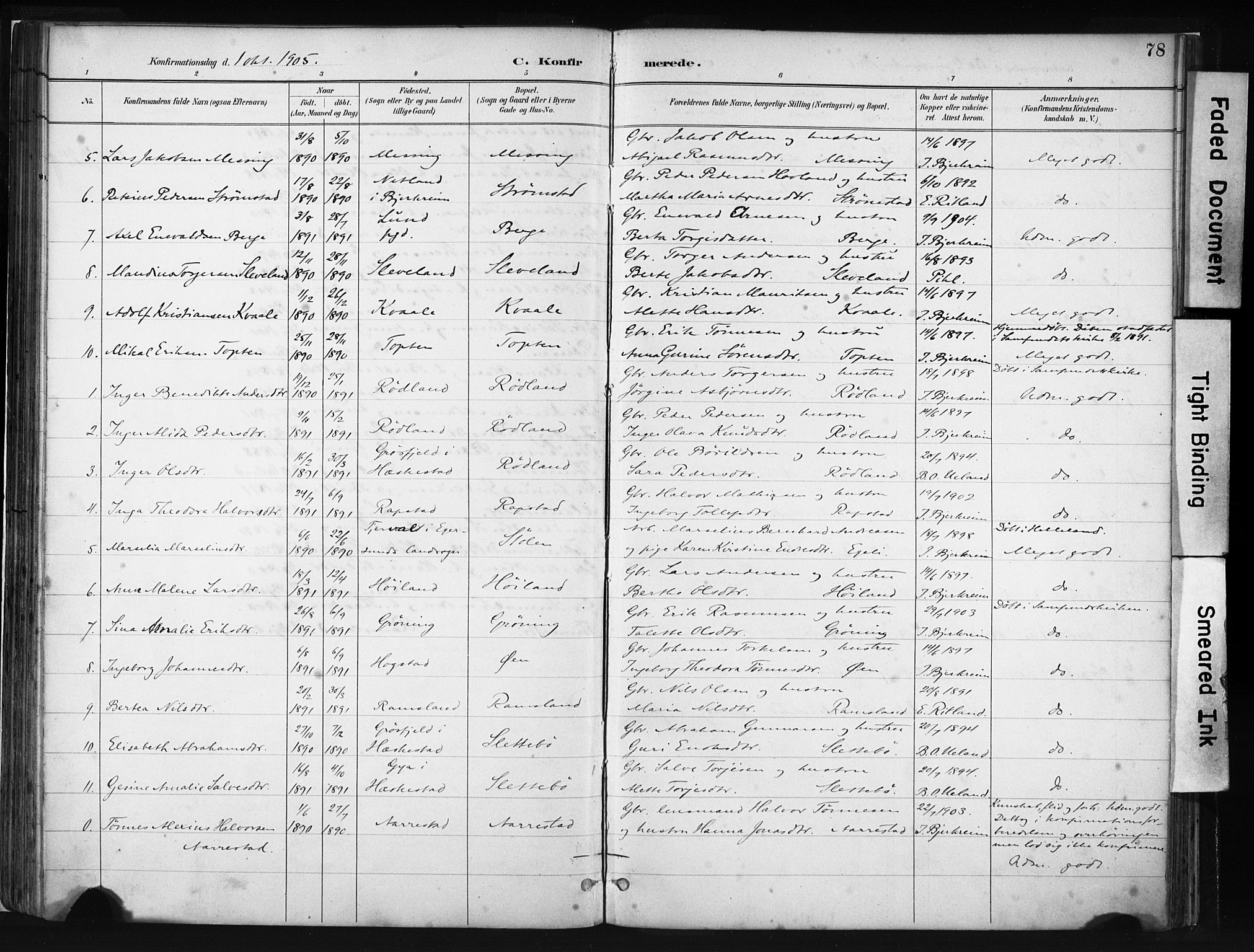 Helleland sokneprestkontor, SAST/A-101810: Parish register (official) no. A 8, 1887-1907, p. 78