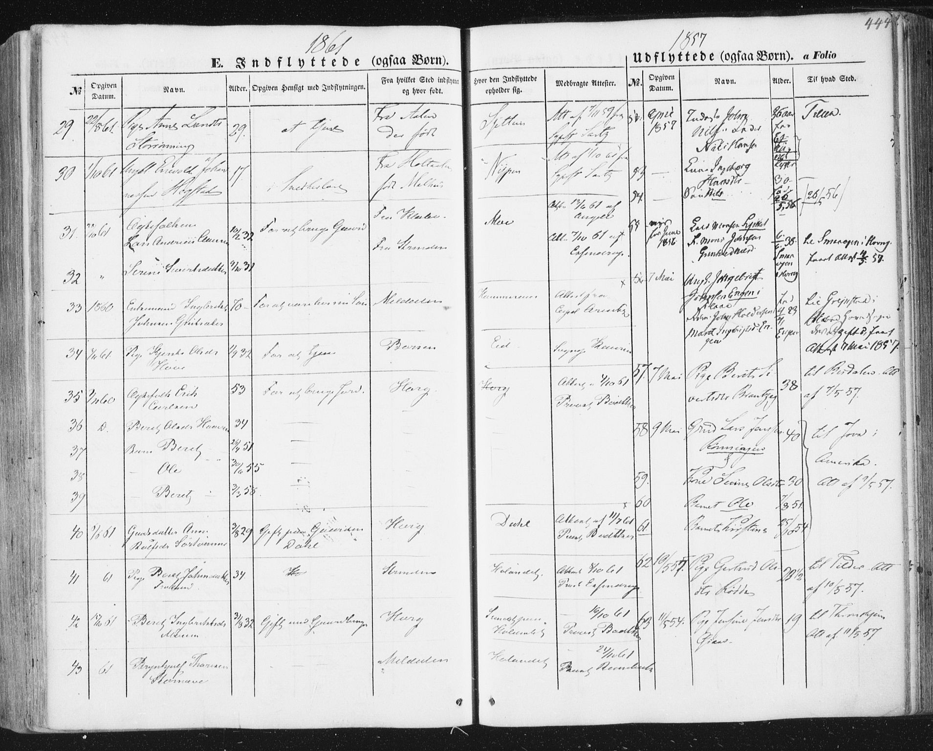 Ministerialprotokoller, klokkerbøker og fødselsregistre - Sør-Trøndelag, AV/SAT-A-1456/691/L1076: Parish register (official) no. 691A08, 1852-1861, p. 444