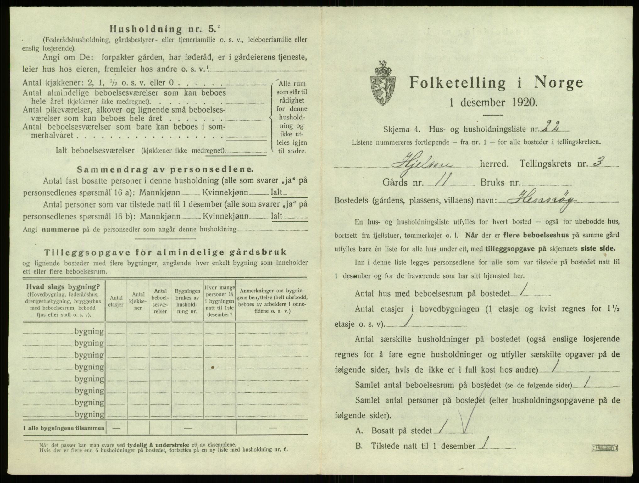 SAB, 1920 census for Hjelme, 1920, p. 307