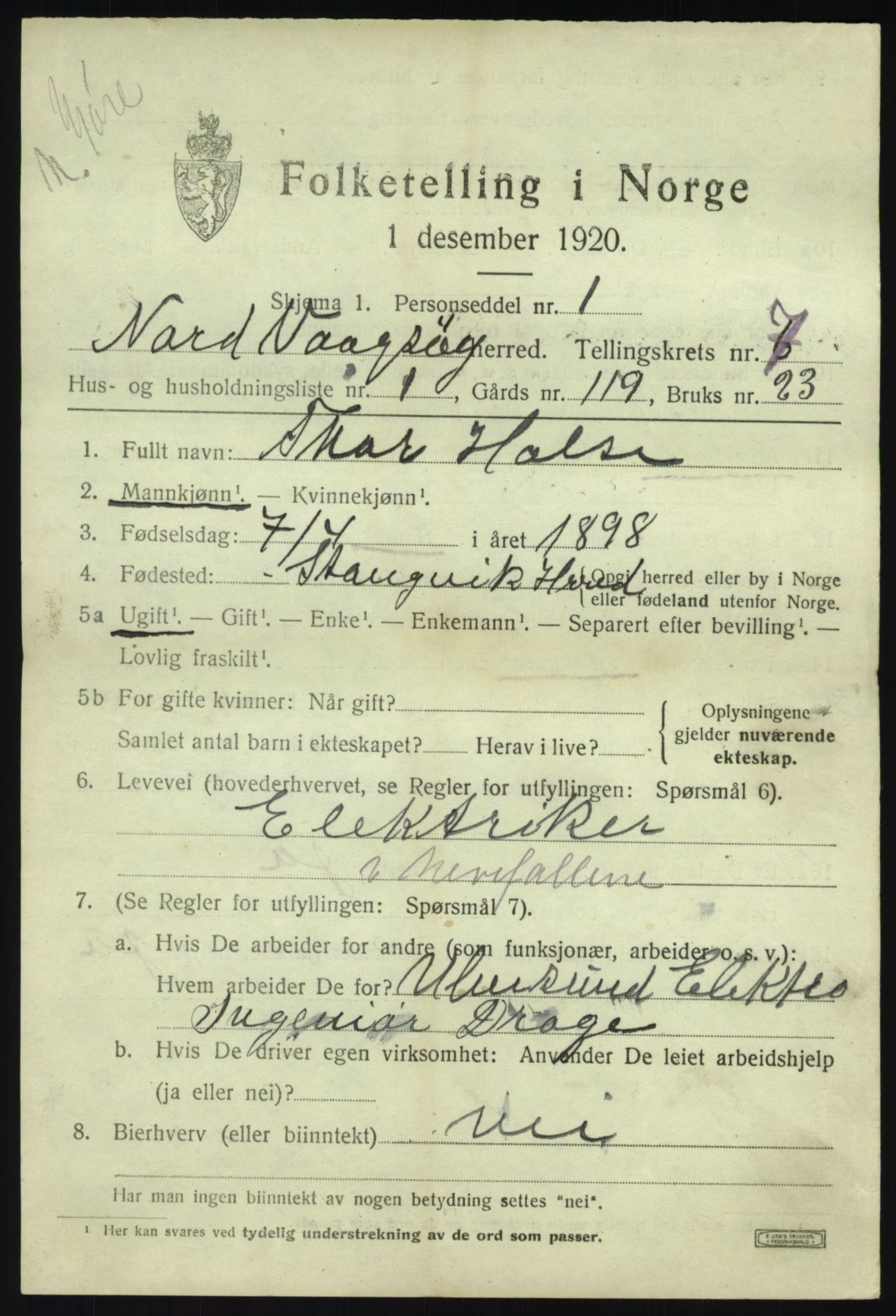 SAB, 1920 census for Nord-Vågsøy, 1920, p. 2532