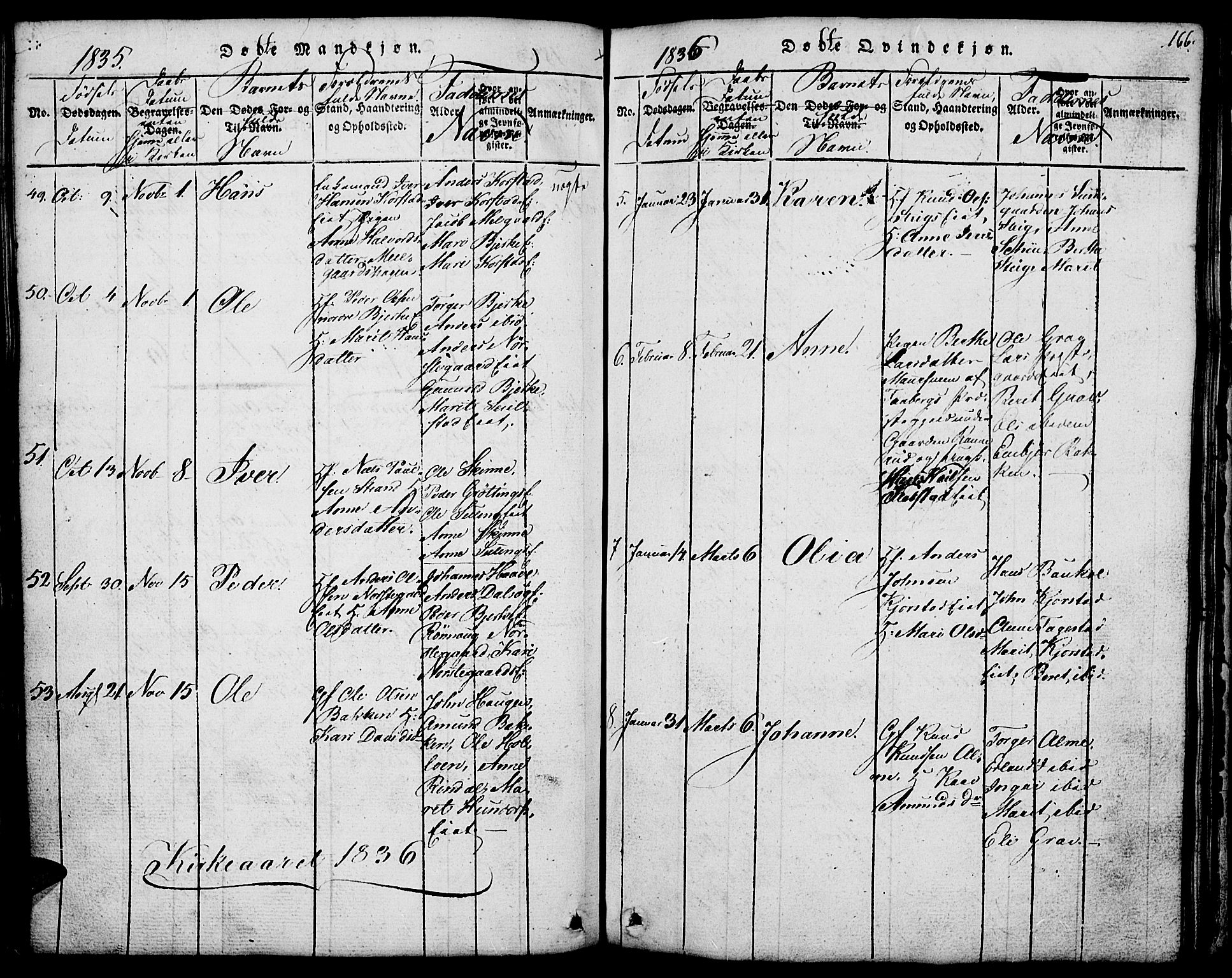 Fron prestekontor, AV/SAH-PREST-078/H/Ha/Hab/L0001: Parish register (copy) no. 1, 1816-1843, p. 166