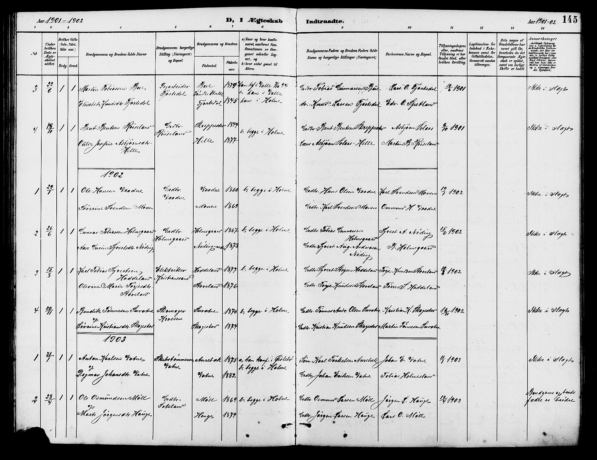 Holum sokneprestkontor, SAK/1111-0022/F/Fb/Fba/L0005: Parish register (copy) no. B 5, 1891-1909, p. 145