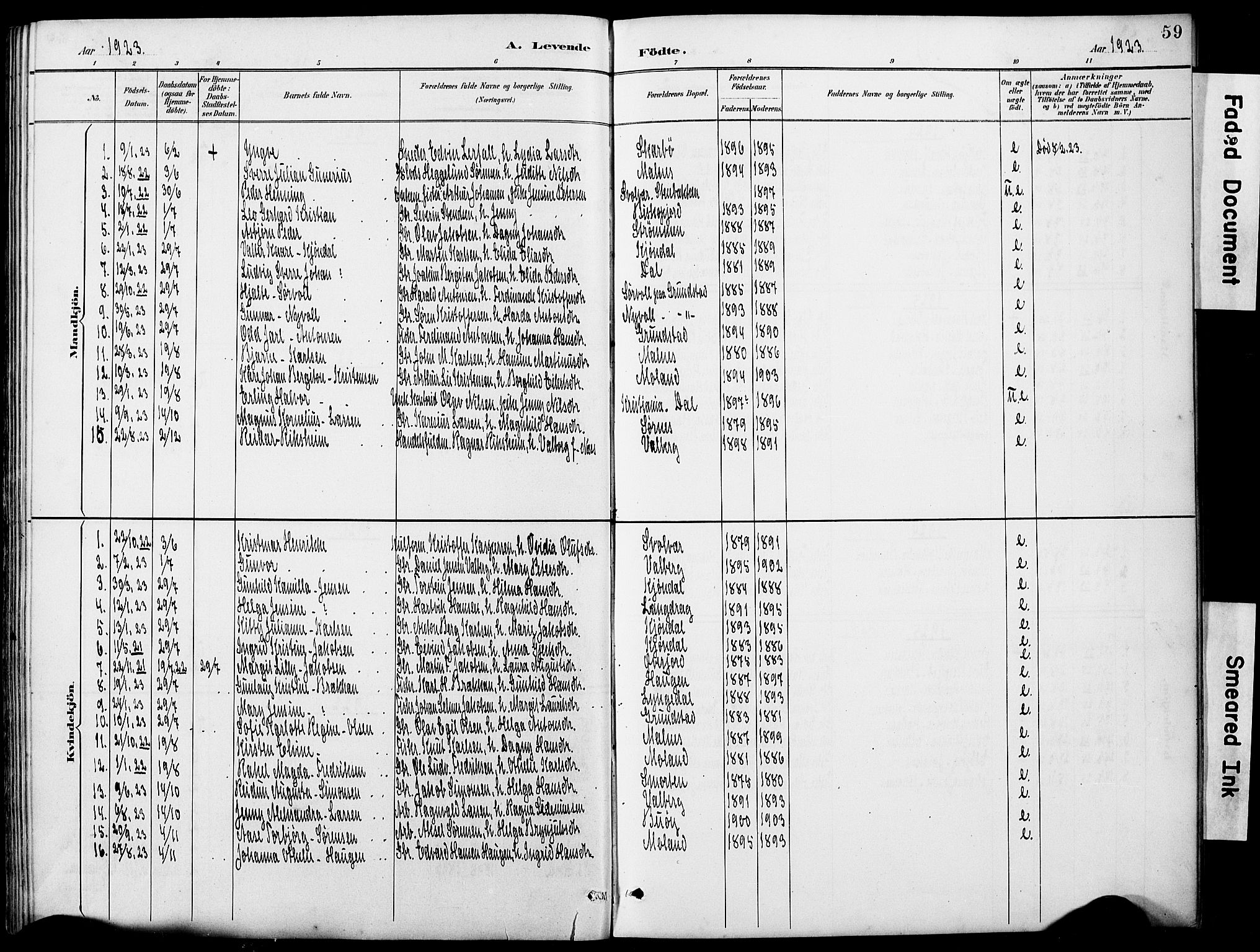 Ministerialprotokoller, klokkerbøker og fødselsregistre - Nordland, AV/SAT-A-1459/884/L1197: Parish register (copy) no. 884C03, 1888-1926, p. 59