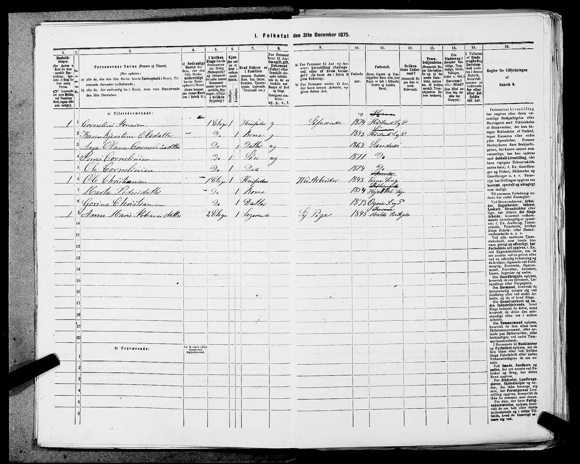 SAST, 1875 census for 1102B Høyland/Sandnes, 1875, p. 12