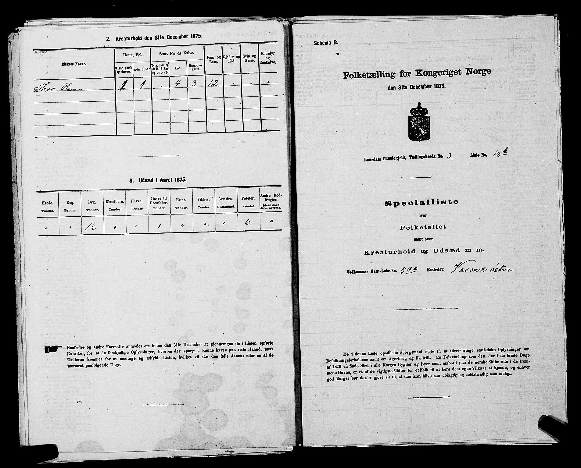 SAKO, 1875 census for 0833P Lårdal, 1875, p. 407