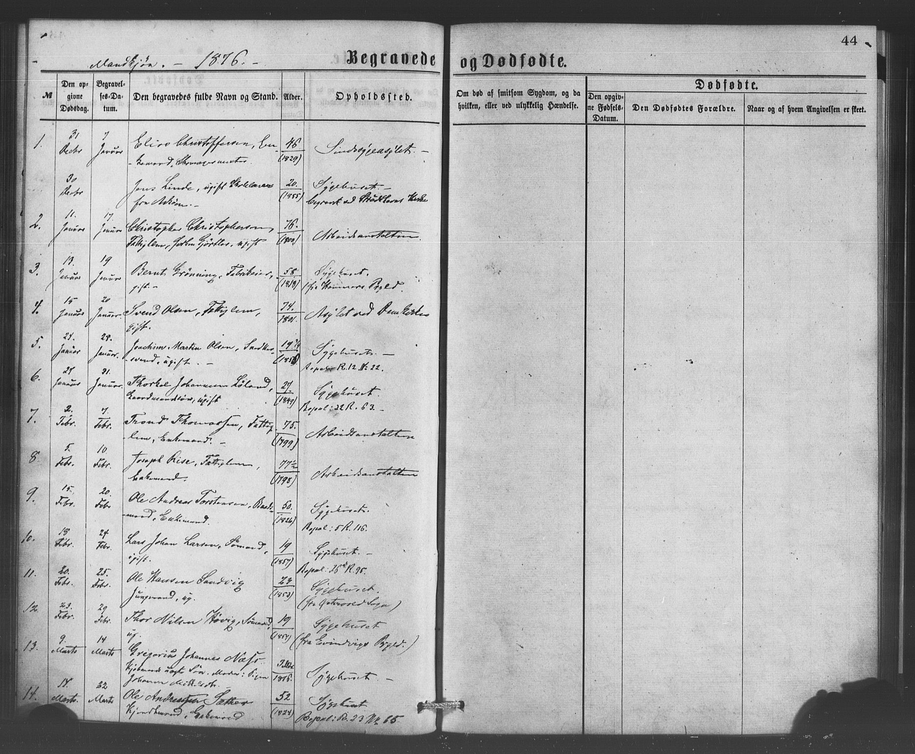 Bergen kommunale pleiehjem - stiftelsespresten, SAB/A-100281: Parish register (official) no. A 1, 1874-1886, p. 44