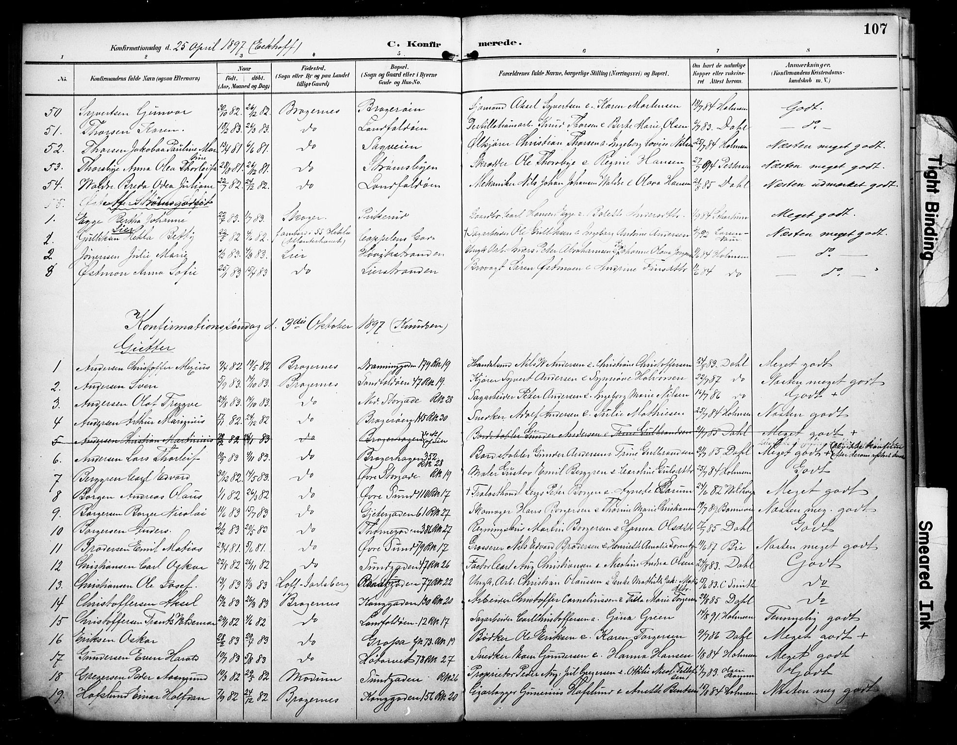 Bragernes kirkebøker, AV/SAKO-A-6/F/Fc/L0006: Parish register (official) no. III 6, 1888-1899, p. 107