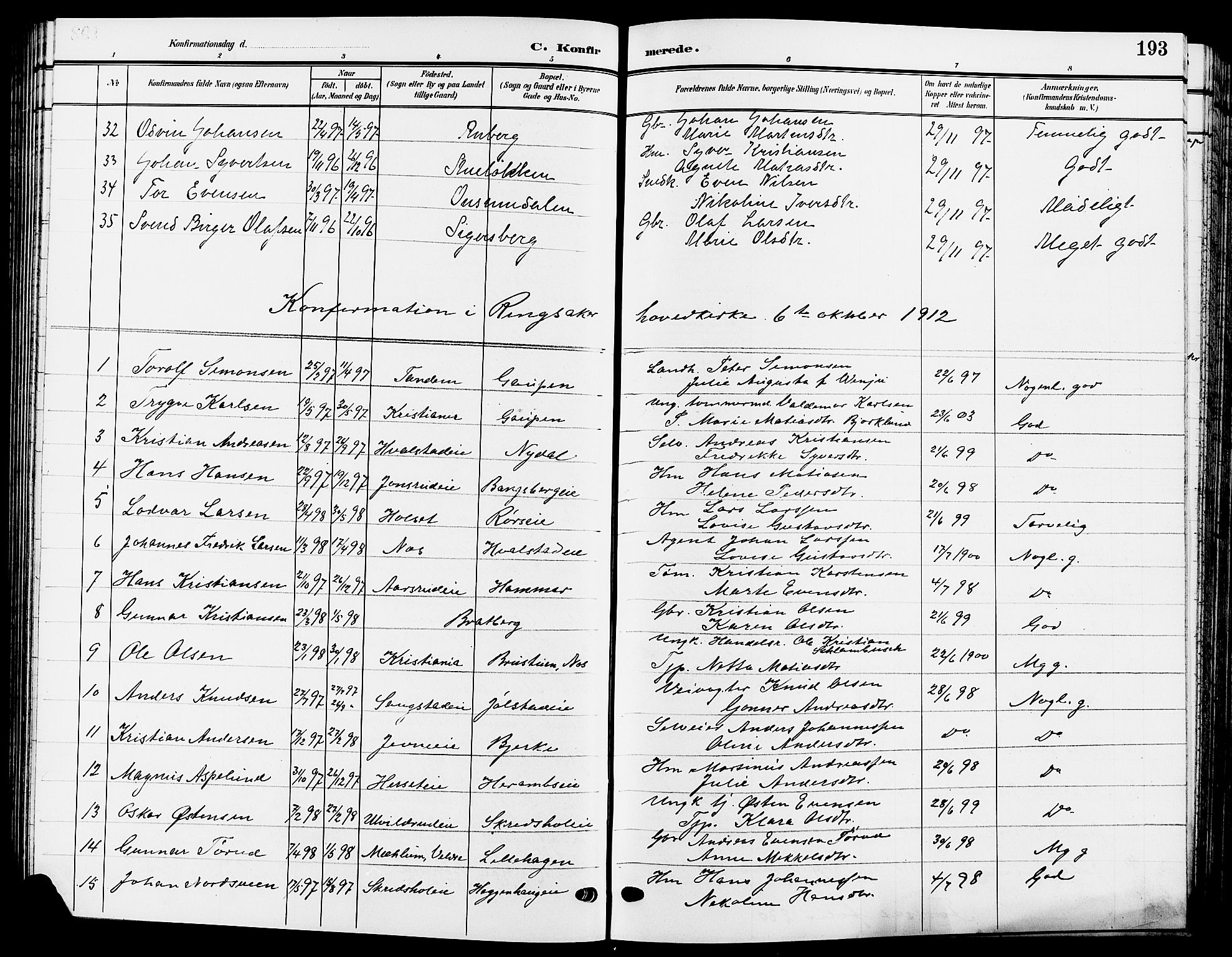 Ringsaker prestekontor, SAH/PREST-014/L/La/L0015: Parish register (copy) no. 15, 1903-1912, p. 193