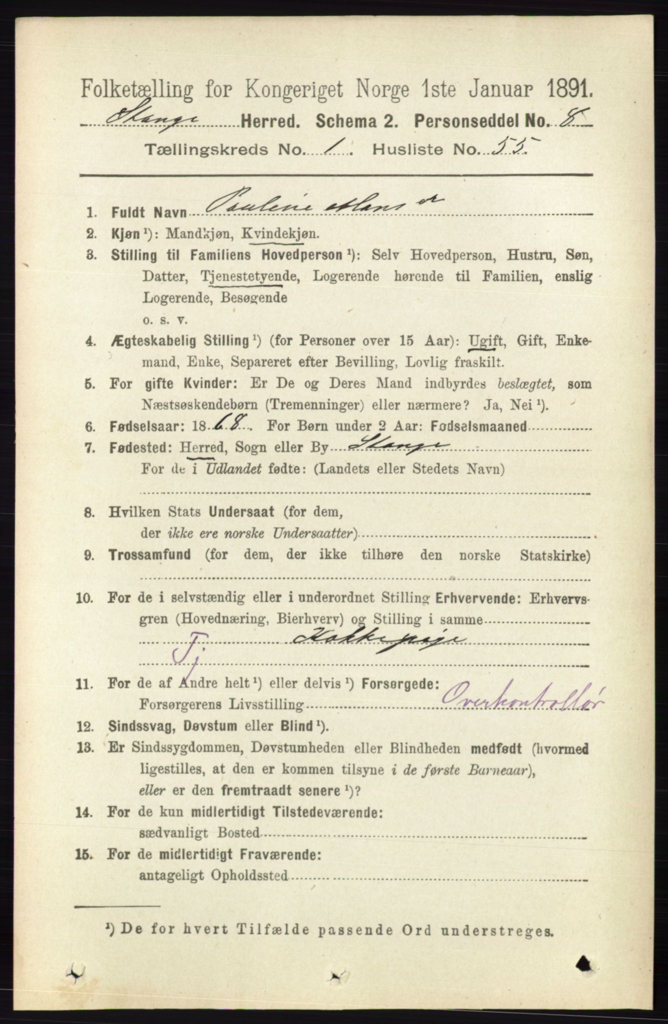 RA, 1891 census for 0417 Stange, 1891, p. 539