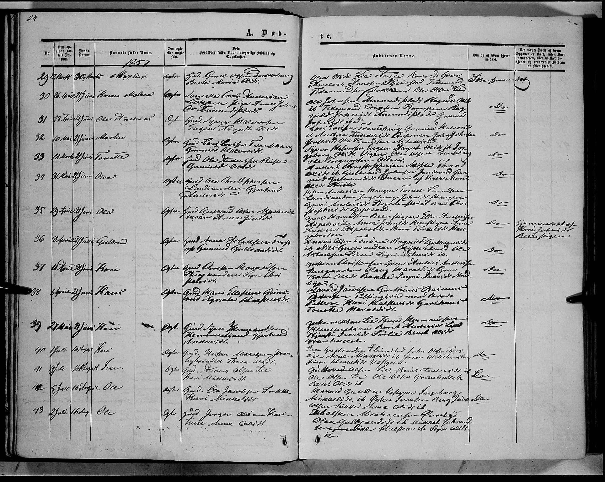 Sør-Aurdal prestekontor, SAH/PREST-128/H/Ha/Haa/L0007: Parish register (official) no. 7, 1849-1876, p. 24