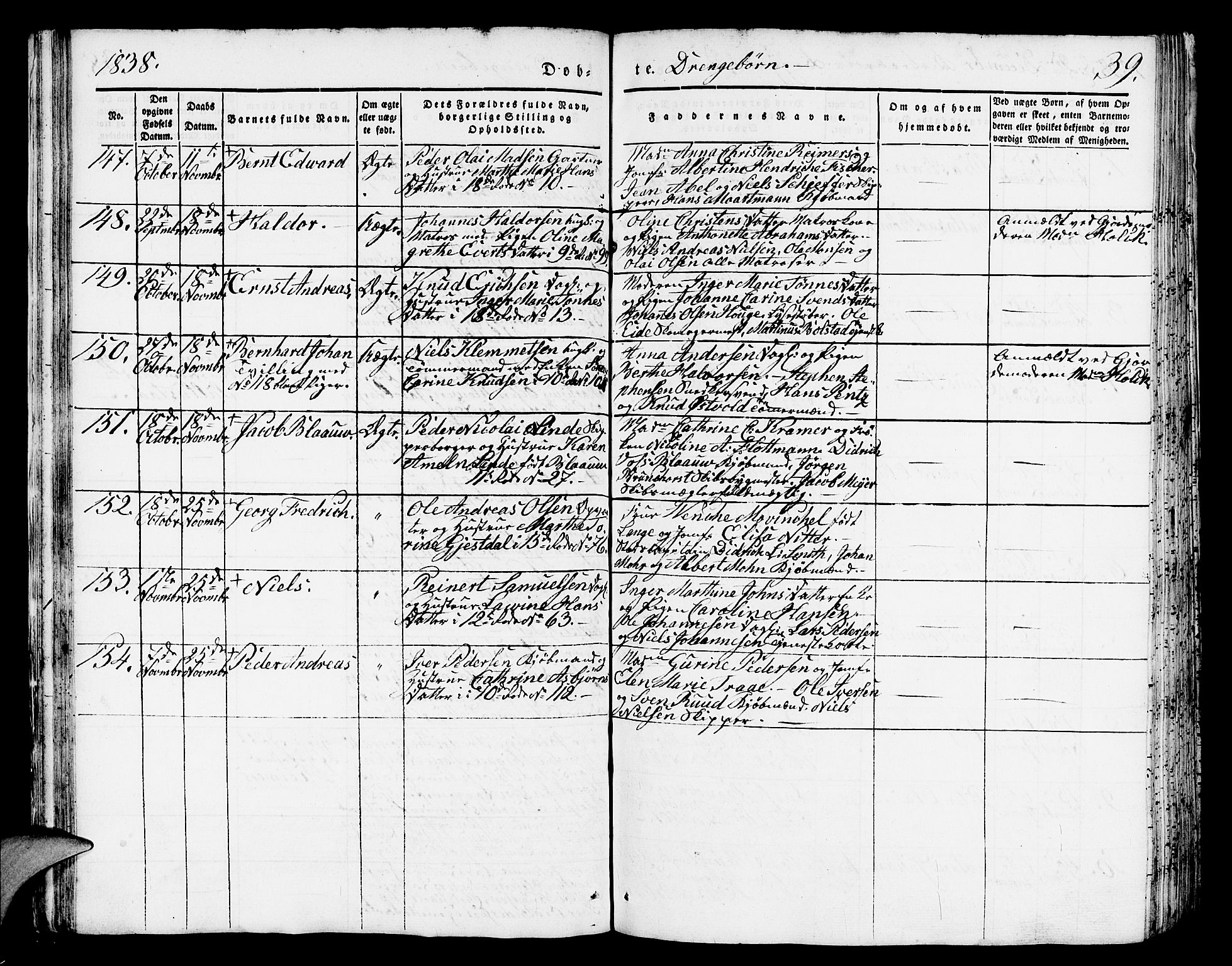 Domkirken sokneprestembete, AV/SAB-A-74801/H/Hab/L0008: Parish register (copy) no. B 1, 1836-1841, p. 39