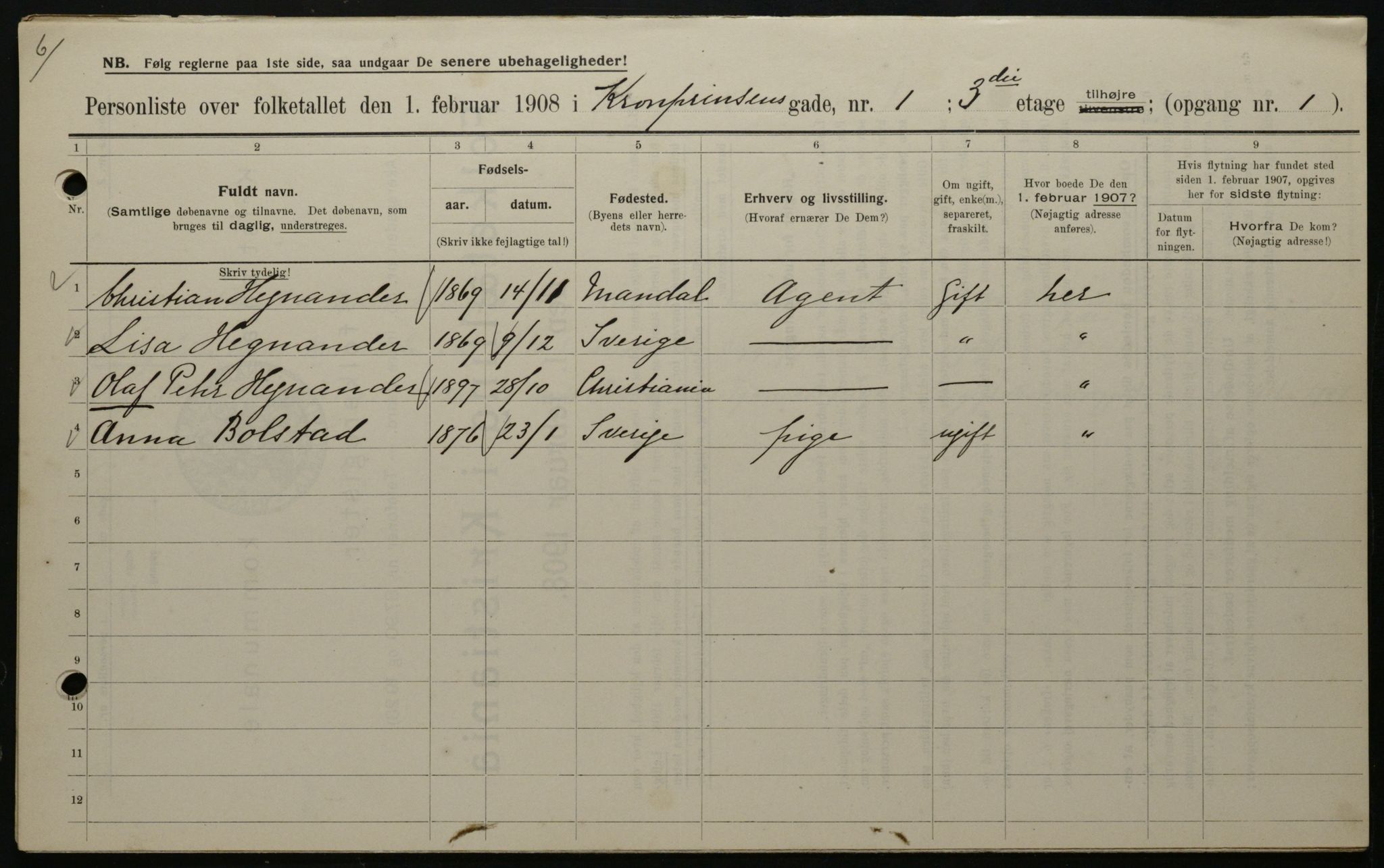 OBA, Municipal Census 1908 for Kristiania, 1908, p. 48817