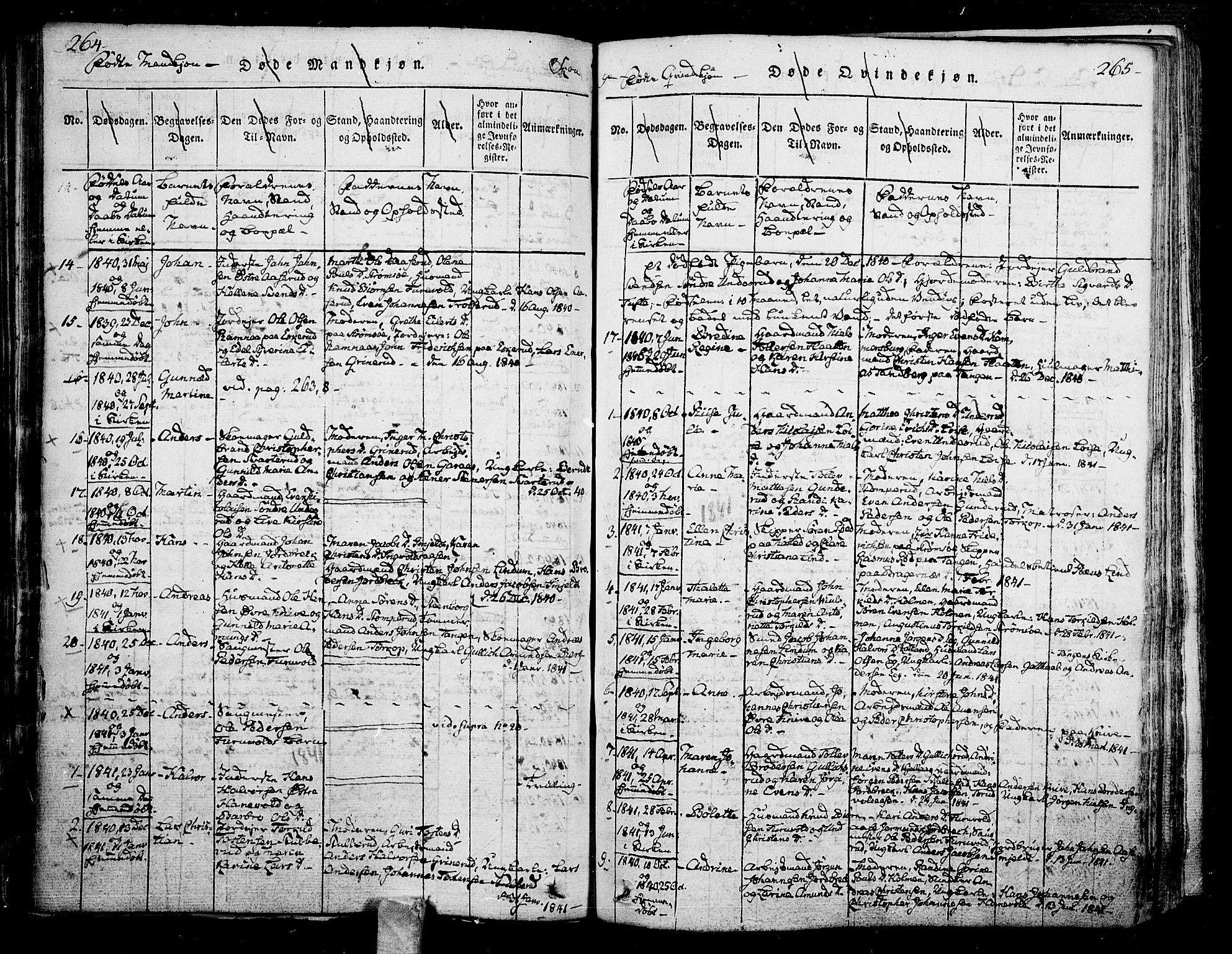 Skoger kirkebøker, AV/SAKO-A-59/F/Fa/L0002: Parish register (official) no. I 2 /1, 1814-1842, p. 264-265