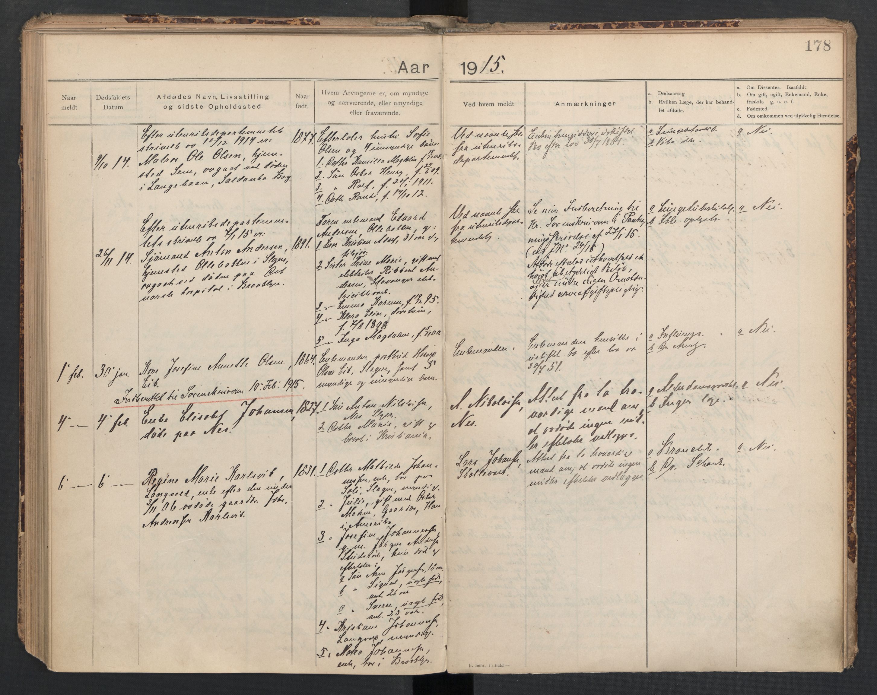 Sem lensmannskontor, AV/SAKO-A-547/H/Ha/L0005: Dødsfallsprotokoll, 1903-1916, p. 178