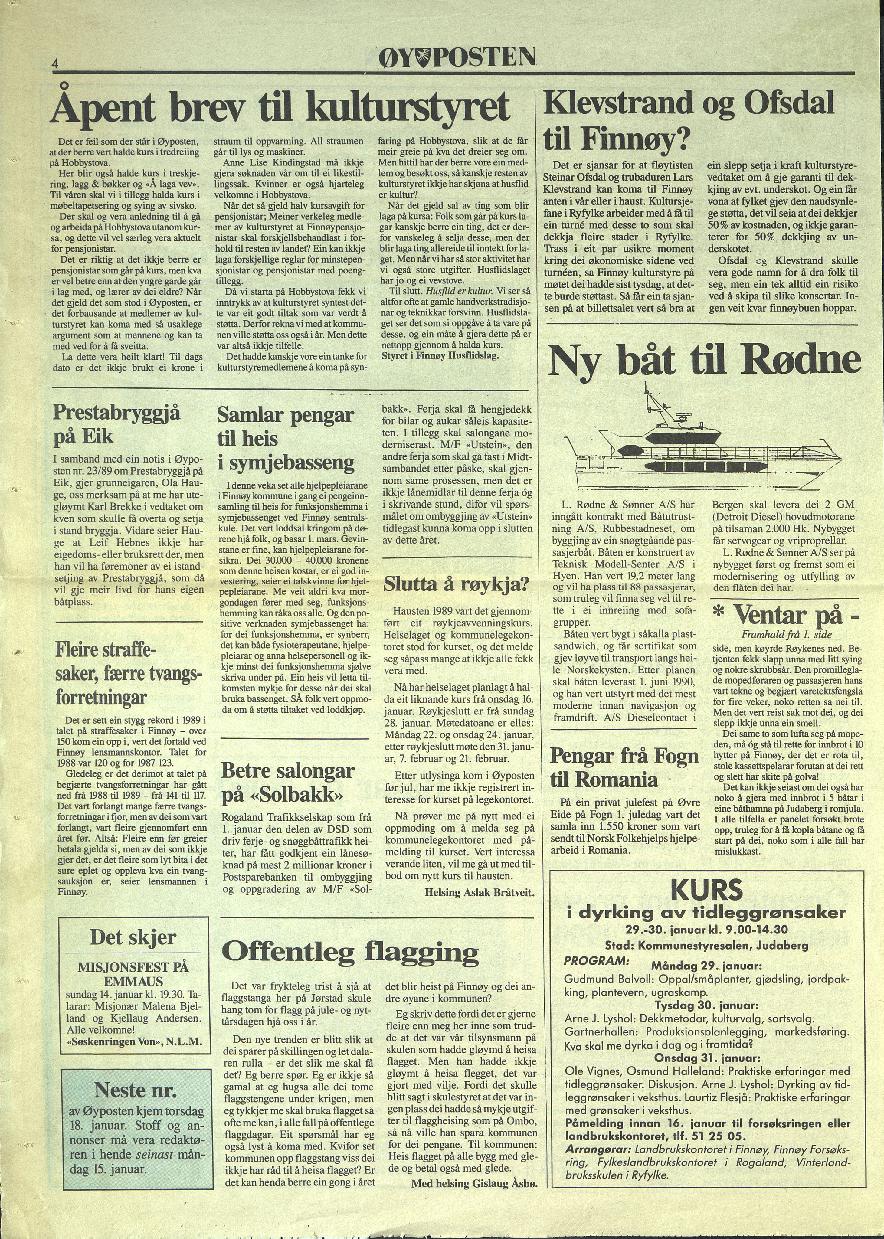 , Finnøy kommune, Øyposten, 1990, 1990