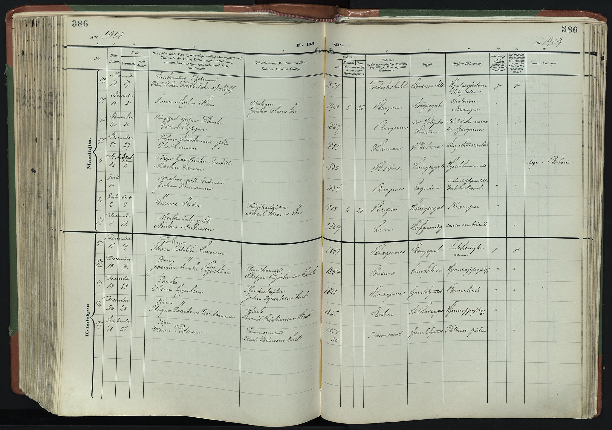 Bragernes kirkebøker, AV/SAKO-A-6/F/Fb/L0009: Parish register (official) no. II 9, 1902-1911, p. 386