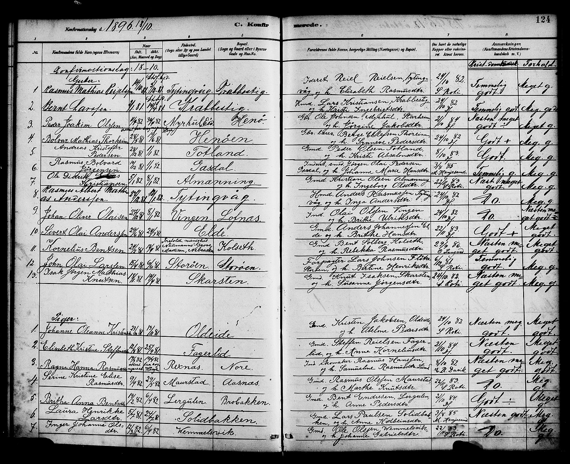 Davik sokneprestembete, AV/SAB-A-79701/H/Haa/Haad/L0001: Parish register (official) no. D 1, 1882-1900, p. 124