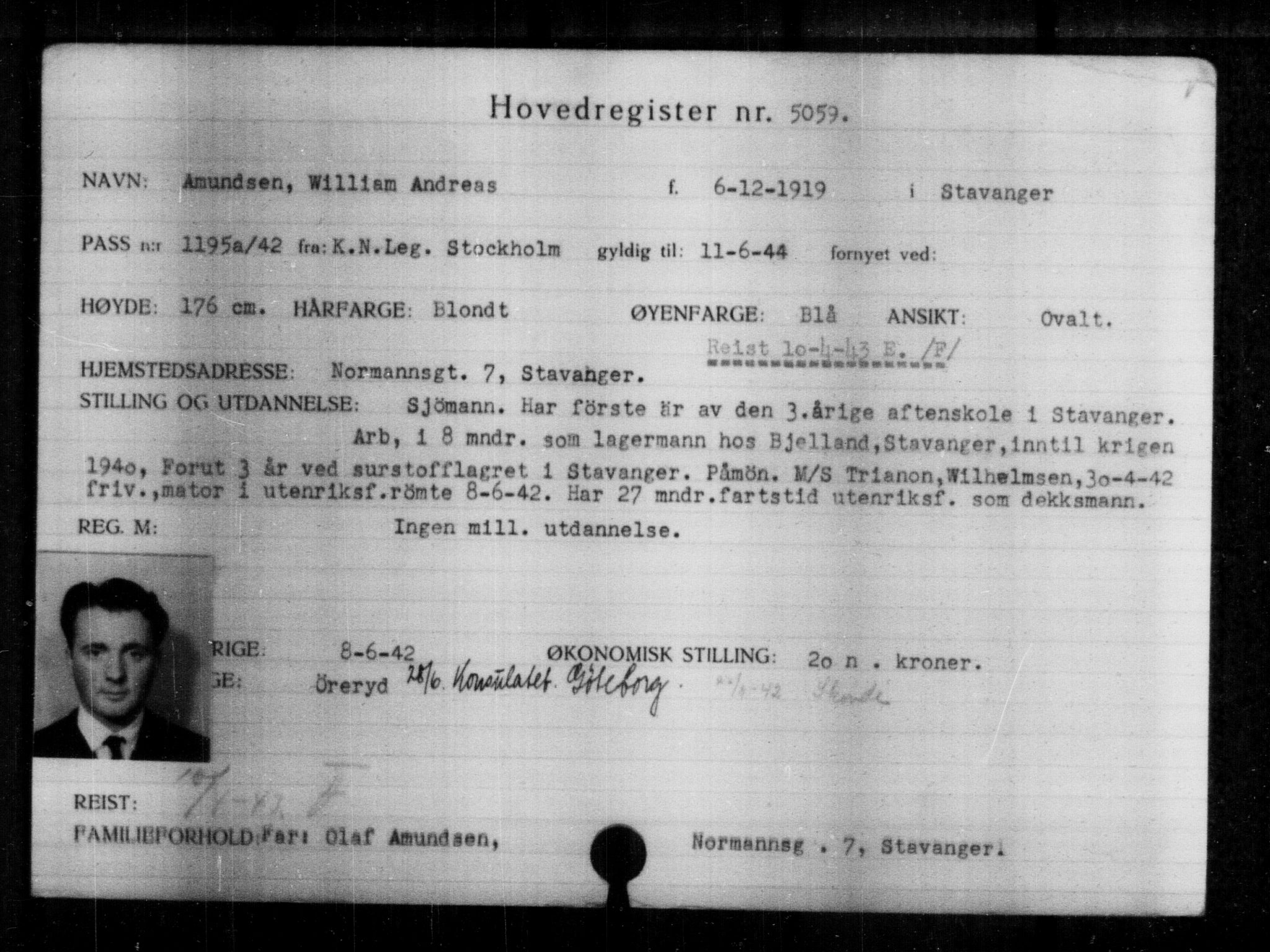 Utenriksstasjonene, Legasjonen i Stockholm, Flyktningkontoret, AV/RA-S-6753/V/Va/L0004: Kjesäterkartoteket, flyktninger med registreringsnr. 3496-6610, 1940-1945, p. 1849