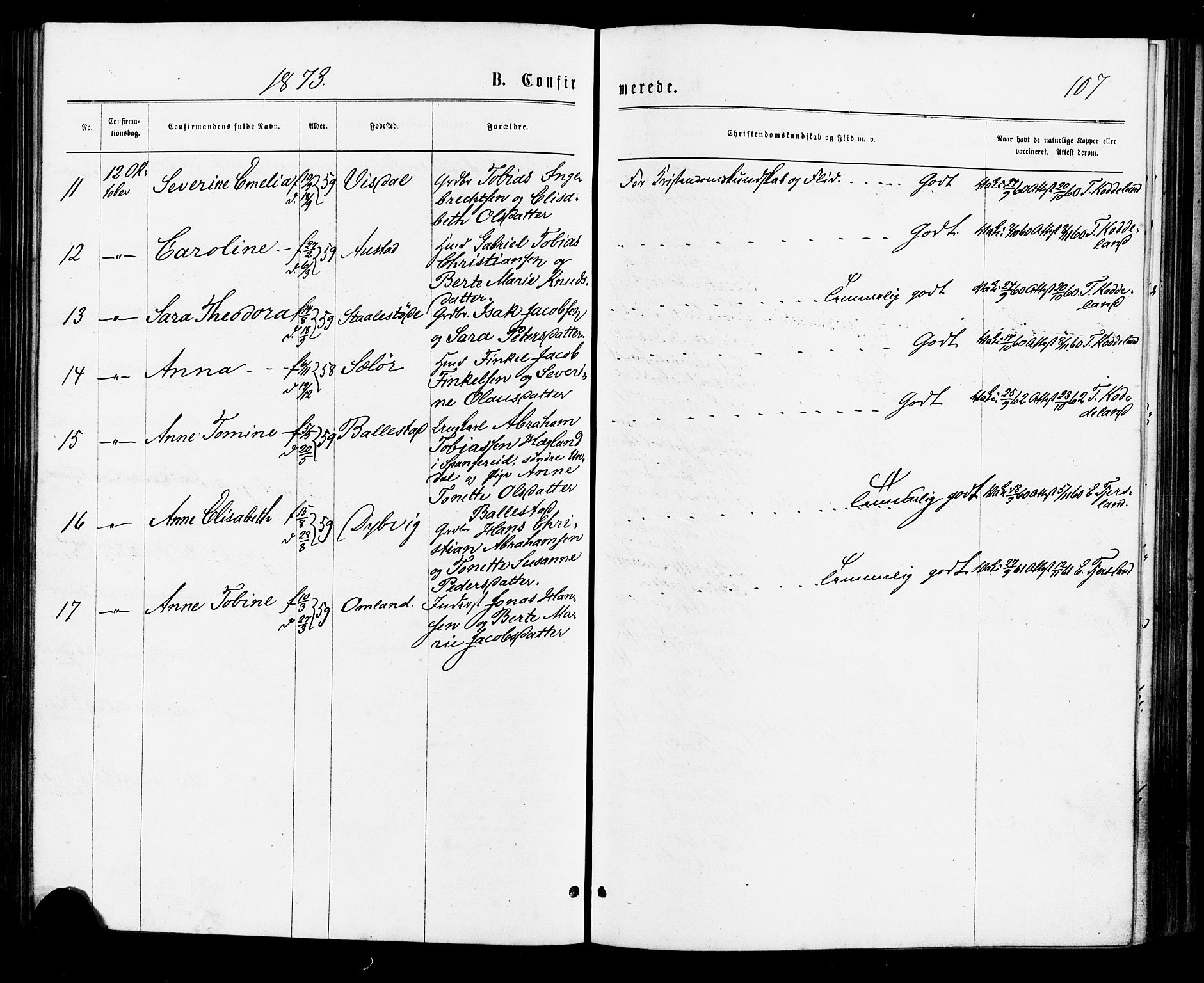 Lyngdal sokneprestkontor, AV/SAK-1111-0029/F/Fa/Faa/L0003: Parish register (official) no. A 3, 1871-1882, p. 107