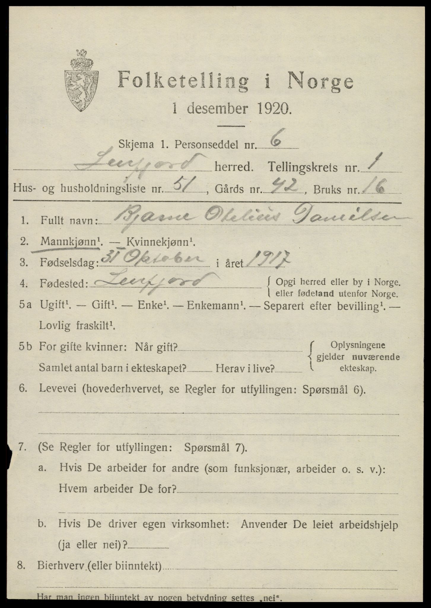 SAT, 1920 census for Leirfjord, 1920, p. 1407