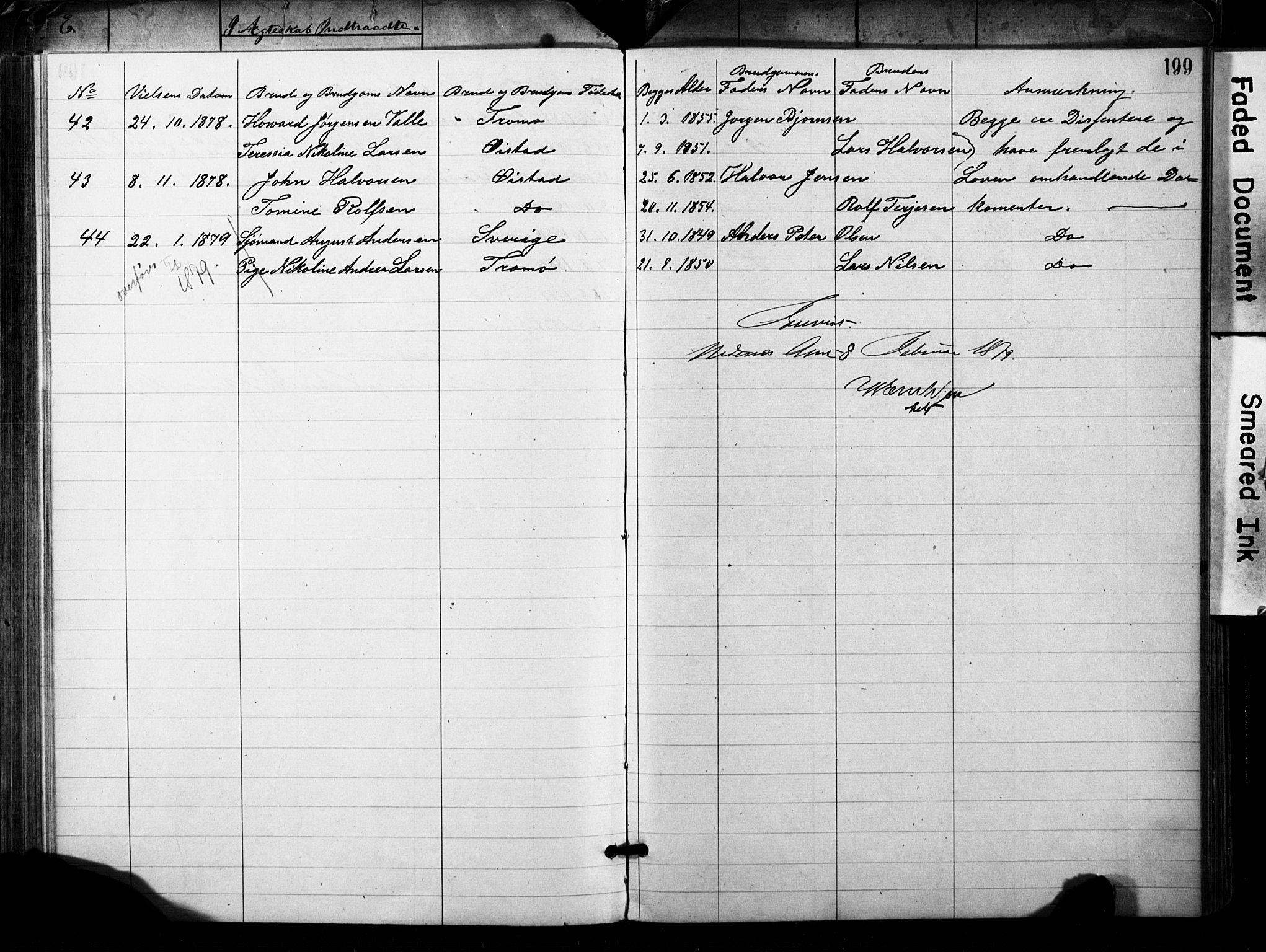 Metodistmenigheten, Arendal, SAK/1292-0011/F/Fa/L0001: Dissenter register no. F-2, 1867-1879, p. 199