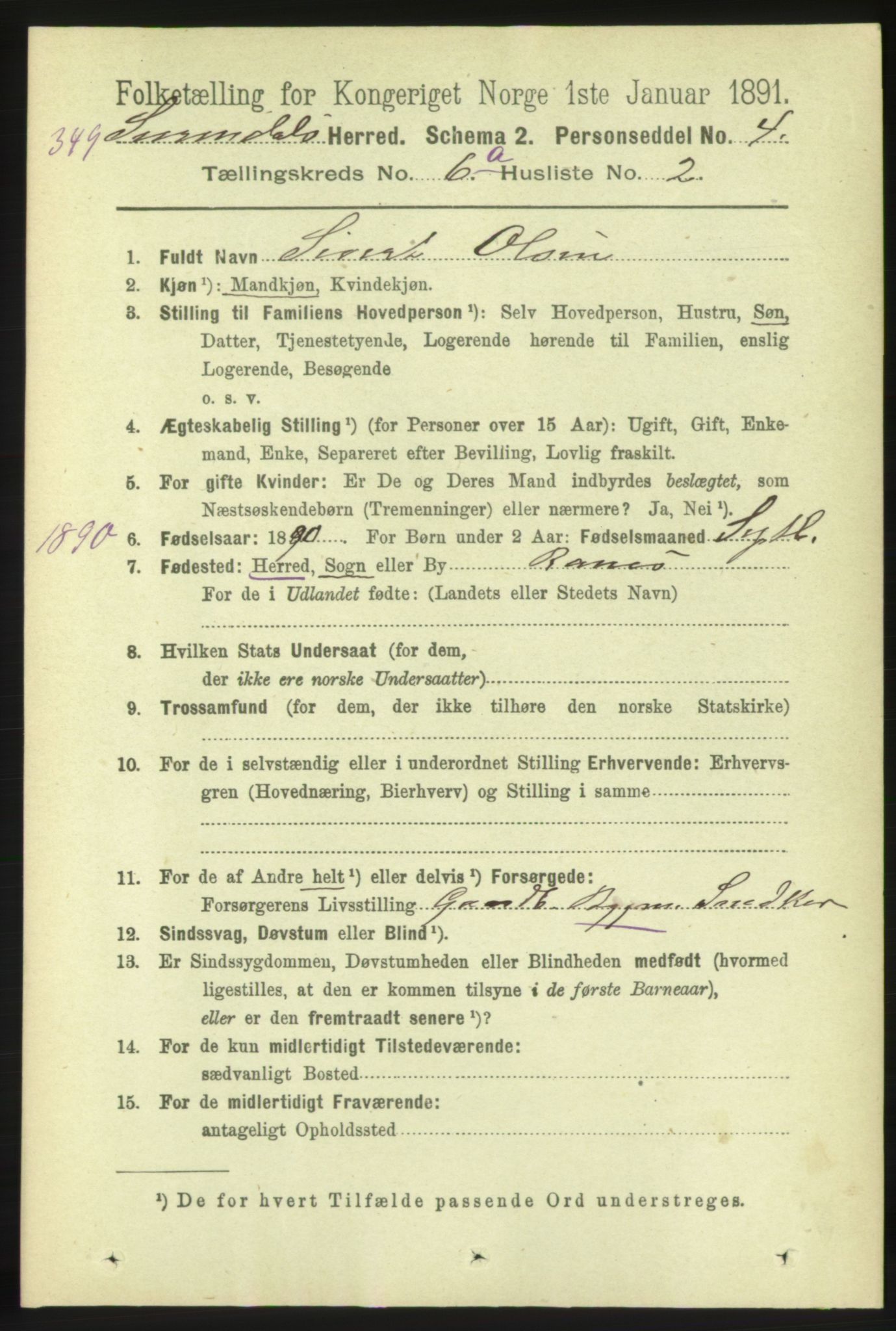 RA, 1891 census for 1566 Surnadal, 1891, p. 1679