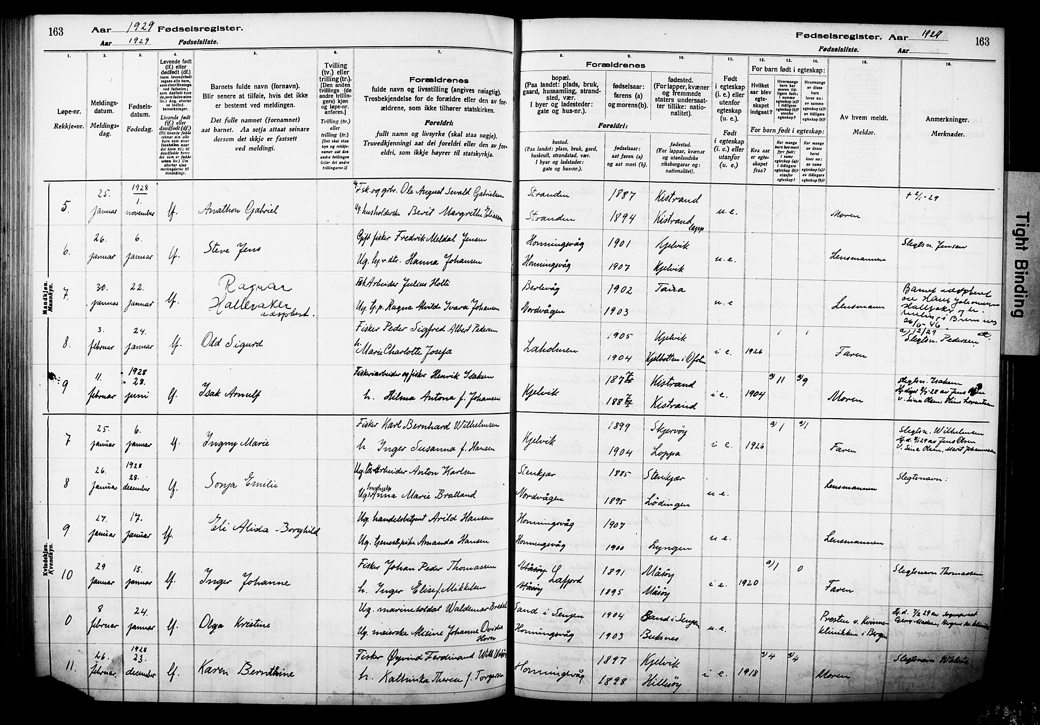 Kjelvik/Nordkapp sokneprestkontor, SATØ/S-1350/I/Ia/L0015: Birth register no. 15, 1916-1930, p. 163