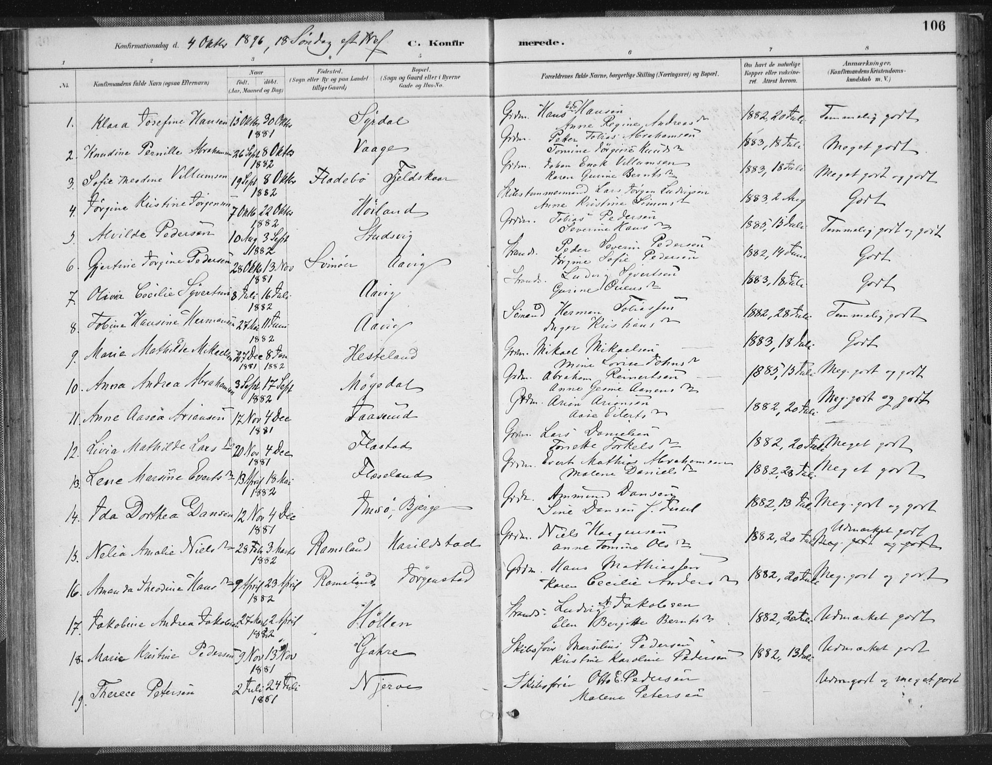 Sør-Audnedal sokneprestkontor, AV/SAK-1111-0039/F/Fa/Faa/L0004: Parish register (official) no. A 4, 1884-1909, p. 106