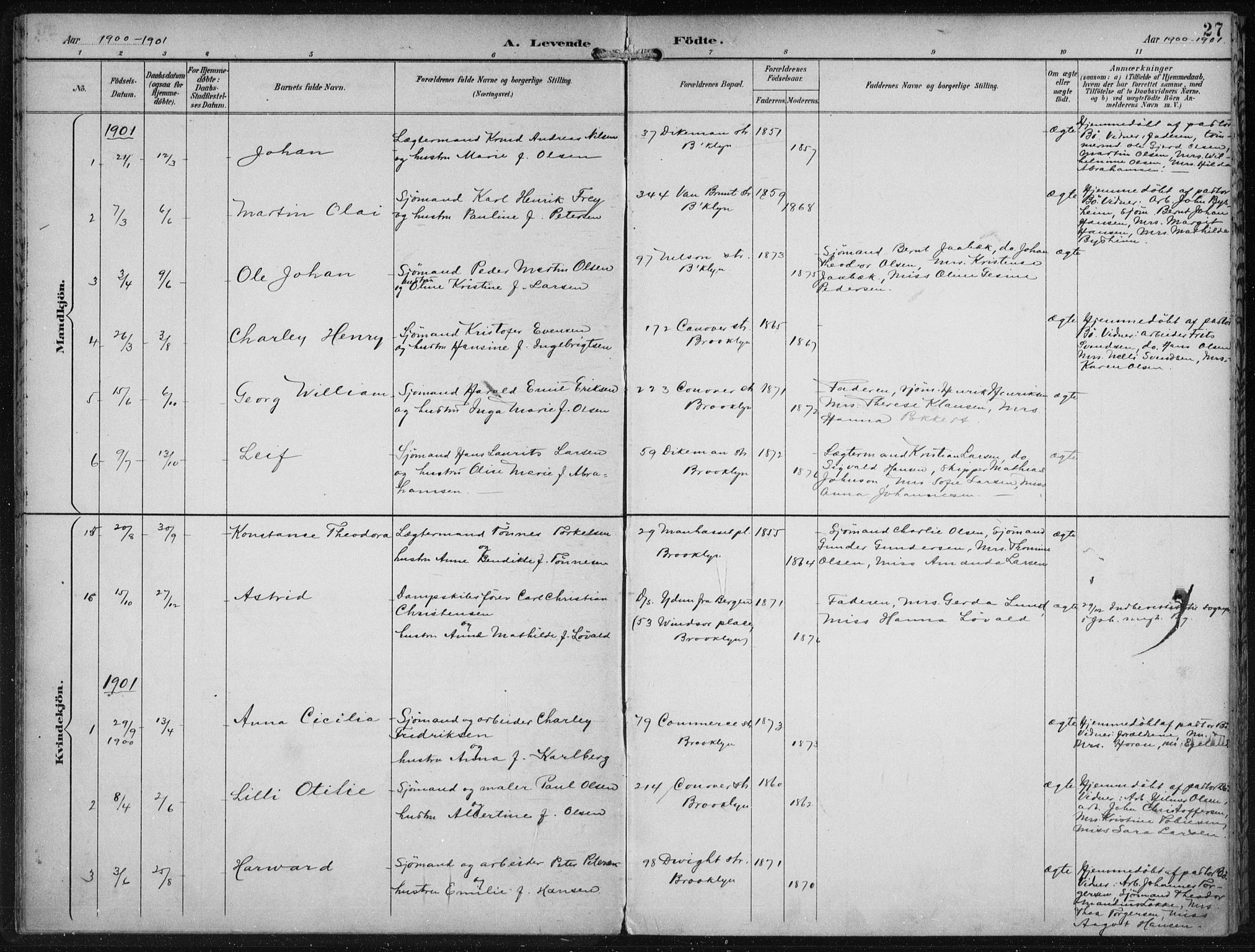 Den norske sjømannsmisjon i utlandet/New York, SAB/SAB/PA-0110/H/Ha/L0004: Parish register (official) no. A 4, 1893-1901, p. 27