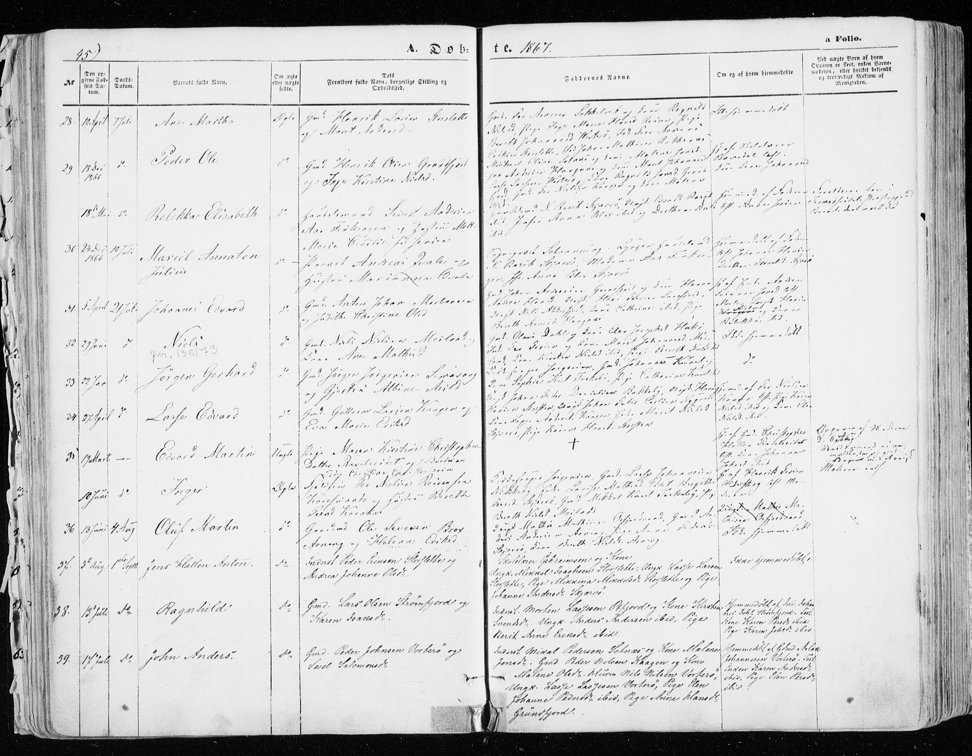 Skjervøy sokneprestkontor, AV/SATØ-S-1300/H/Ha/Haa/L0007kirke: Parish register (official) no. 7, 1860-1870, p. 45
