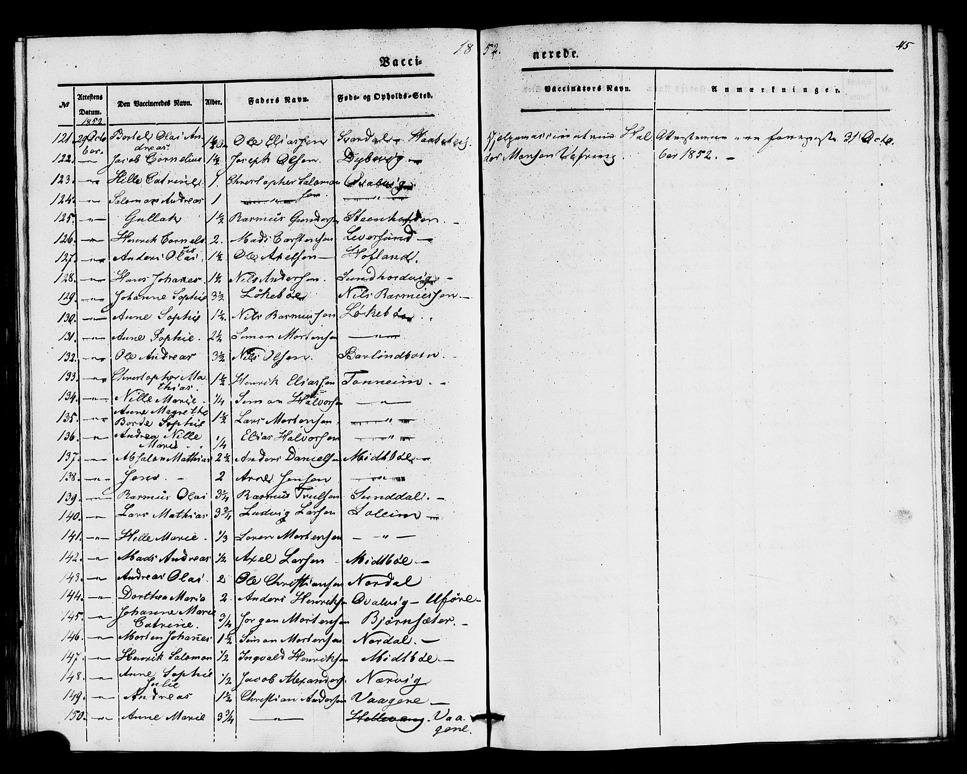 Kinn sokneprestembete, AV/SAB-A-80801/H/Haa/Haaa/L0016: Parish register (official) no. A 16, 1841-1858, p. 45